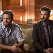 Arrow -- "Starling City" -- Image Number: AR801a_0254b.jpg -- Pictured (L-R): Stephen Amell as Oliver Queen/Green Arrow and Colin Donnell as Tommy Merlyn -- Photo: Dean Buscher/The CW -- © 2019 The CW Network, LLC. All Rights Reserved.