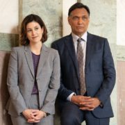 BLUFF CITY LAW -- "You Don't Need A Weatherman" Episode 102 -- Pictured: (l-r) Caitlin McGee as Sydney Strait, Jimmy Smits as Elijah Strait -- (Photo by: Connie Chornuk/NBC)