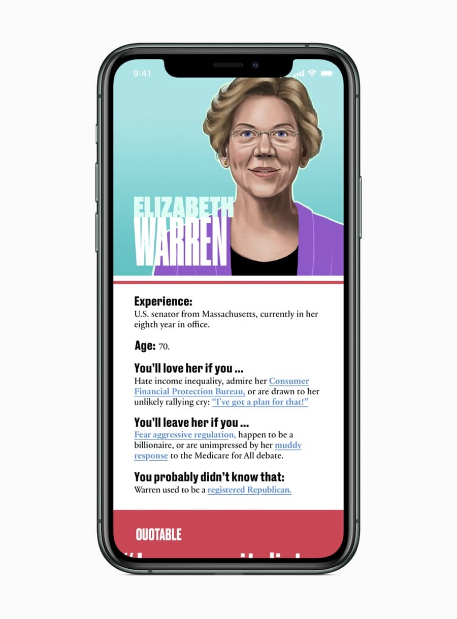 Apple news elizabeth warren screen 02032020