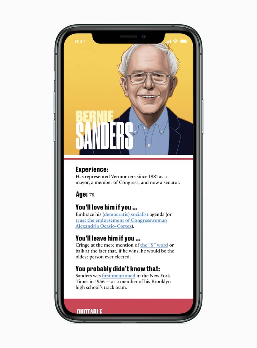 Apple news bernie sanders screen 02032020