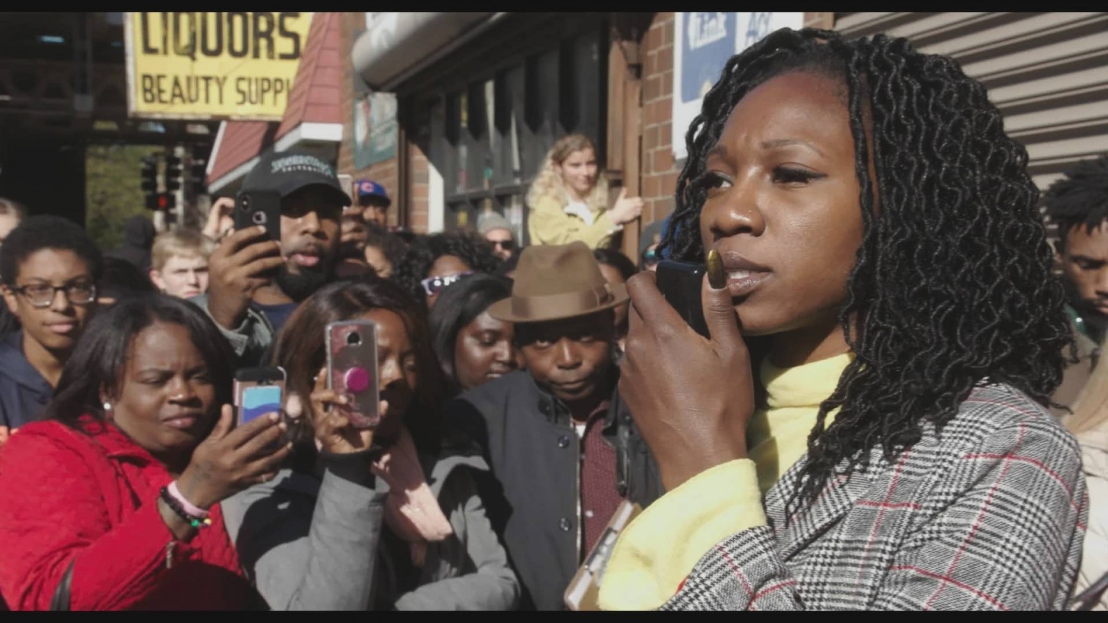 Amara Enyia at a rally in Chicago. The five-part series CITY SO REAL is a gritty and loving depiction of a quintessentially American city, Chicago, that is at once fiercely unique and a microcosm of the nation ⎯ and our world ⎯ as a whole. (courtesy Participant Media)