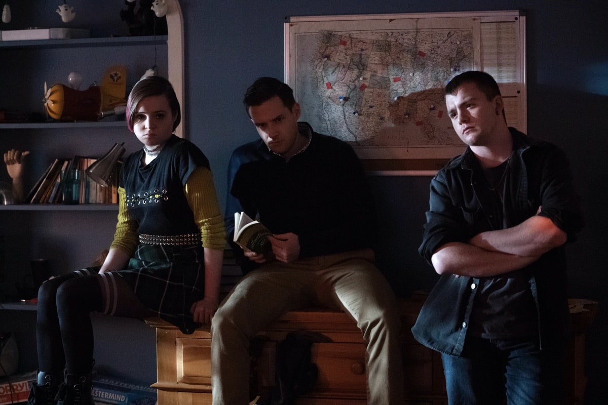 Monsterland -- "Eugene, OR" -- Episode 102 -- A lonely teen encounters an unwelcome guest. Finalgirl (Nadia Alexander), West (Ben Rappaport), and Dagr (Jack DiFalco), shown. (Photo by: Barbara Nitke/Hulu)