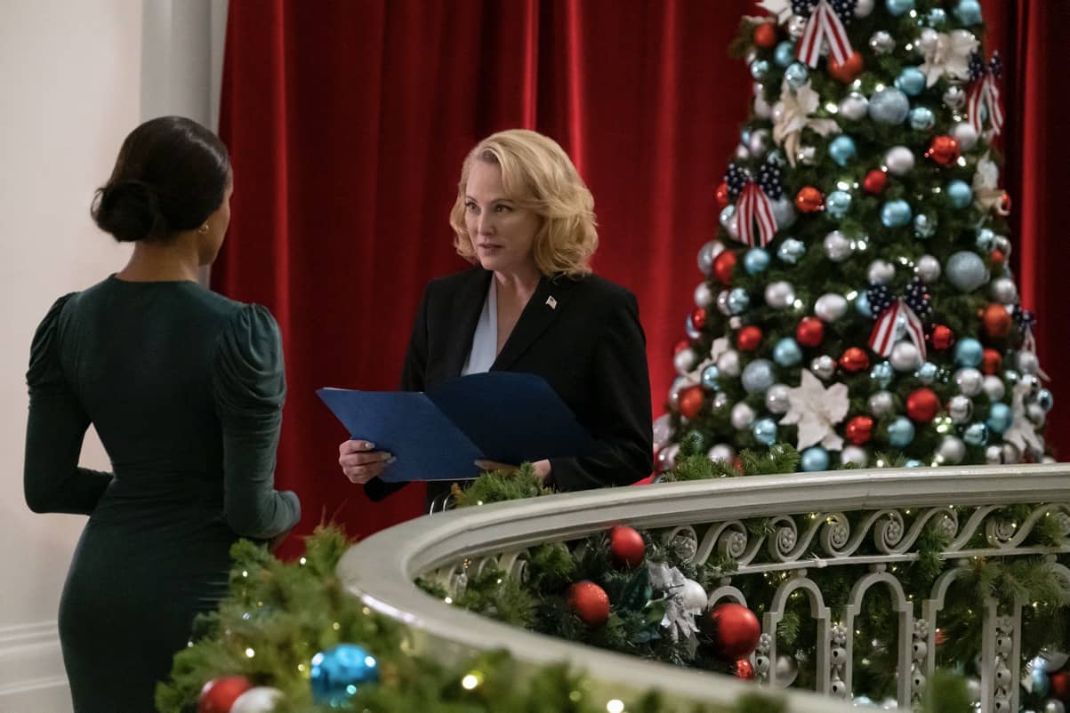 Operation Christmas Drop. Kat Graham as Erica, Virginia Madsen as Bradford in Operation Christmas Drop. Cr. Bettina Strauss//NETFLIX © 2020