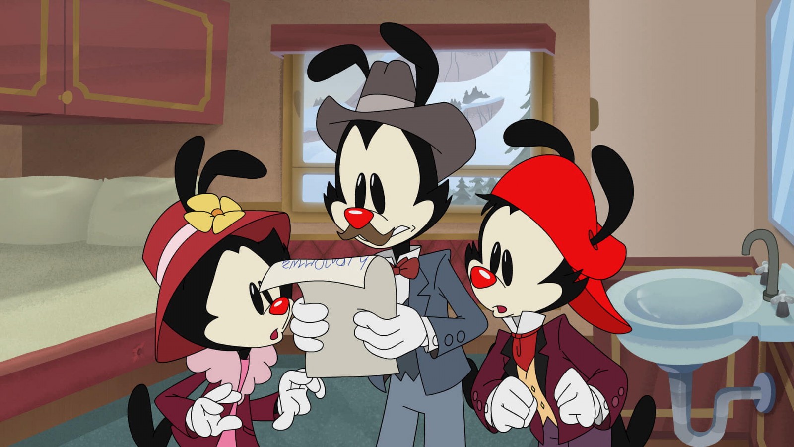 Animaniacs -- Theyre back! The Warner brothers, Yakko and Wakko, and the Warner sister Dot, have a great time wreaking havoc and mayhem in the lives of everyone they meet. After returning to their beloved home, the Warner Bros. water tower, the siblings waste no time in causing chaos and comic confusion as they run loose through the studio, turning the world into their personal playground. Joining Yakko, Wakko and Dot, fan-favorite characters Pinky and the Brain also return to continue their quest for world domination. (Photo Courtesy of Courtesy Amblin Television/Warner Bros. Animation)