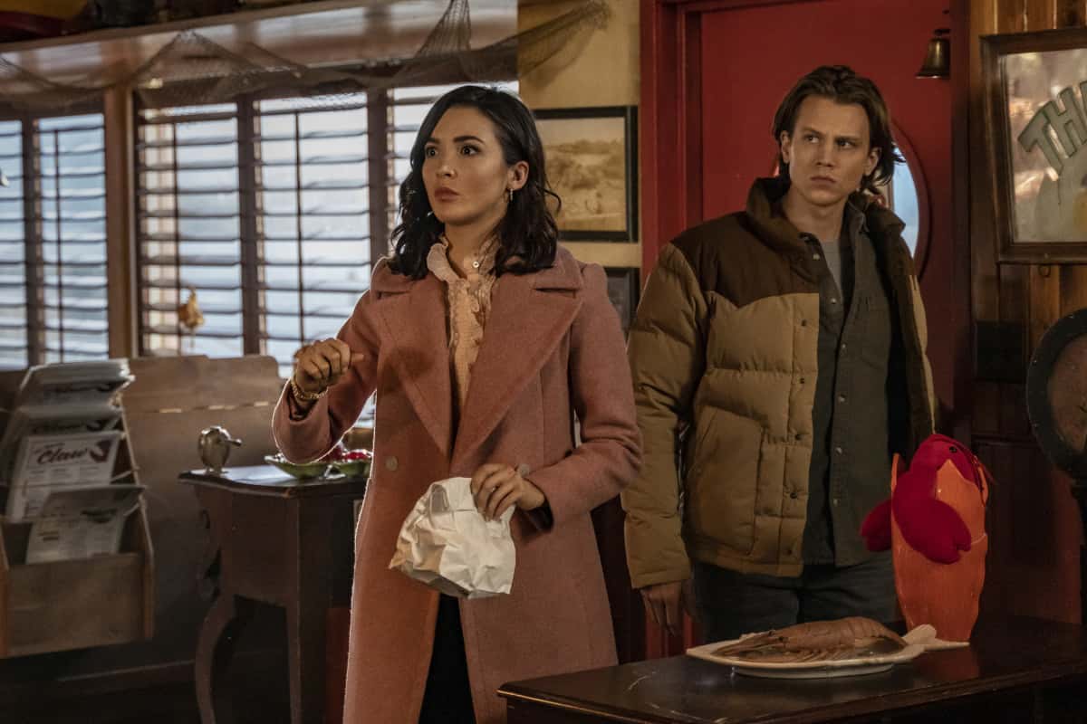 Nancy Drew Season 2 Episode 10 -- "The Spell of The Burning Bride" -- Image Number: NCD210b_0191r.jpg -- Pictured (L-R): Maddison Jaizani as Bess and Alex Saxon as Ace -- Photo: Colin Bentley/The CW -- © 2021 The CW Network, LLC. All Rights Reserved.