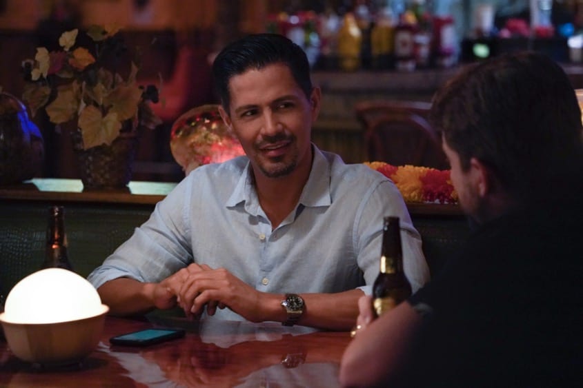 Magnum P.I. Season 3 Episode 15 “Before the Fall” –Magnum’s Uncle Bernardo (Steven Michael Quezada) visits and reveals a shocking secret about Thomas’ mother. Also, TC asks Higgins for help when he realizes he may have witnessed a potential murder from his helicopter, Higgins decides it’s time to tell Ethan the truth about her past and TC offers Shammy the opportunity to become a pilot, on MAGNUM P.I., Friday, April 30 (9:00-10:00 PM, ET/PT) on the CBS Television Network. Pictured L-R: Jay Hernandez as Thomas Magnum and Zachary Knighton as Orville "Rick" Wright Photo: Karen Neal/CBS ©2021 CBS Broadcasting, Inc. All Rights Reserved.