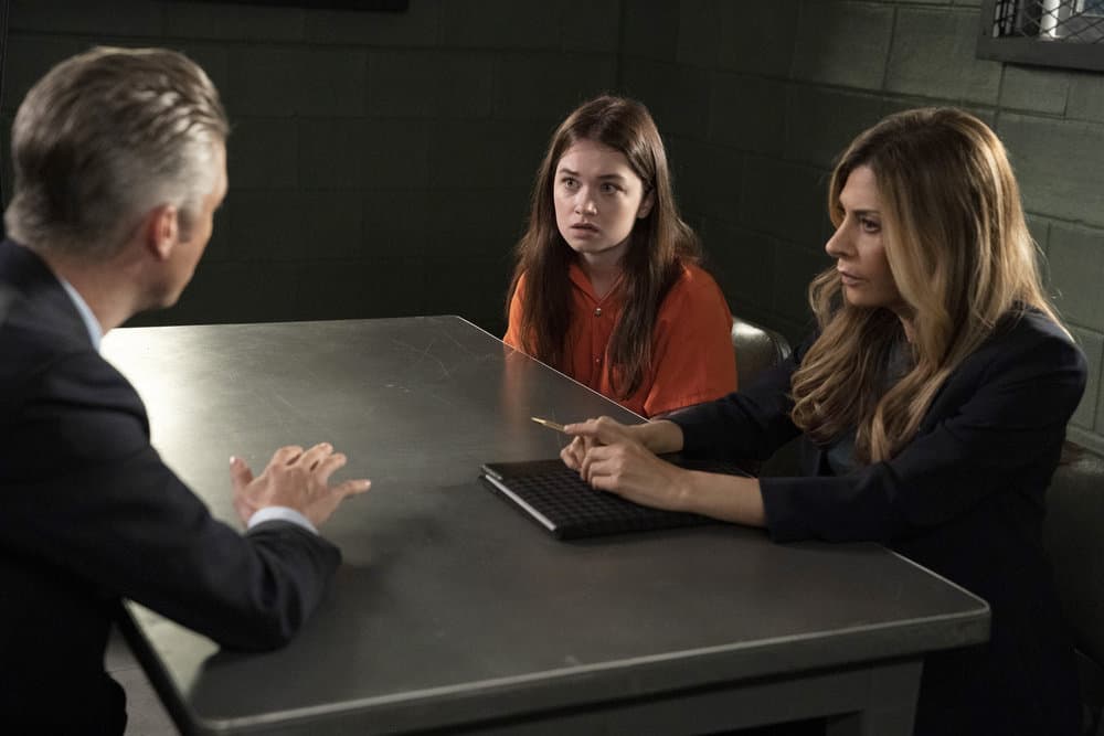 LAW AND ORDER SVU Season 23 Episode 8 -- "Nightmares in Drill City" Episode 23008 -- Pictured: (l-r) Alison Thornton as Tori Warshofsky, Callie Thorne as Counselor Nikki Setrakian -- (Photo by: Virginia Sherwood/NBC)