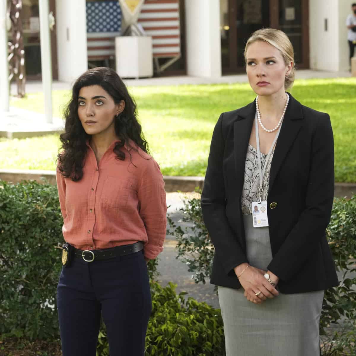 NCIS HAWAII Season 1 Episode 9 “Impostor” – The NCIS team investigates a cold case involving WWII-era bones on the 80th anniversary of the Pearl Harbor bombings and are shocked to learn the bones of the victim belong to a Pearl Harbor attack survivor, on the CBS Original series NCIS: HAWAI`I, Monday, Dec. 6 (10:00-11:00 PM, ET/PT) on the CBS Television Network, and available to stream live and on demand on Paramount+. Pictured: Yasmine Al-Bustami as Lucy Tara,  Tori Anderson as Kate Whistler.    Photo: Karen Neal/CBS ©2021 CBS Broadcasting, Inc. All Rights Reserved.