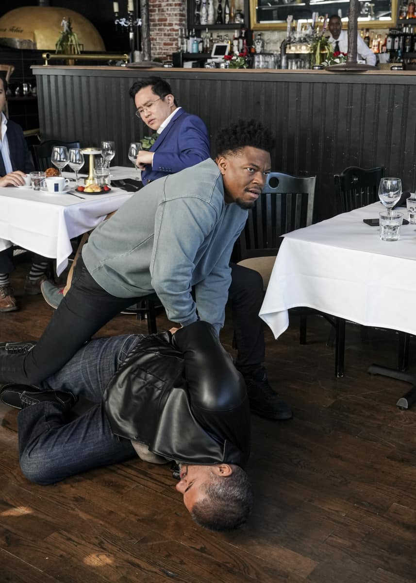 NCIS LOS ANGELES Season 13 Episode 19 “Live Free or Die Standing” – The NCIS team works with DEA Agent Talia Del Campo (Mercedes Mason) to find a missing whistleblower set to testify against gun manufacturers marketing to drug cartels, on the second of back-to-back episodes of the CBS Original series NCIS: LOS ANGELES, Sunday, May 1 (9:00-10:00 PM, ET/PT) on the CBS Television Network, and available to stream live and on demand on Paramount+*. The episode was directed by series star Daniela Ruah and written by series star Eric Christian Olsen. Pictured (L-R): Caleb Castille (Special Agent Devin Rountree). Photo: Ron P. Jaffe/CBS ©2022 CBS Broadcasting, Inc. All Rights Reserved.