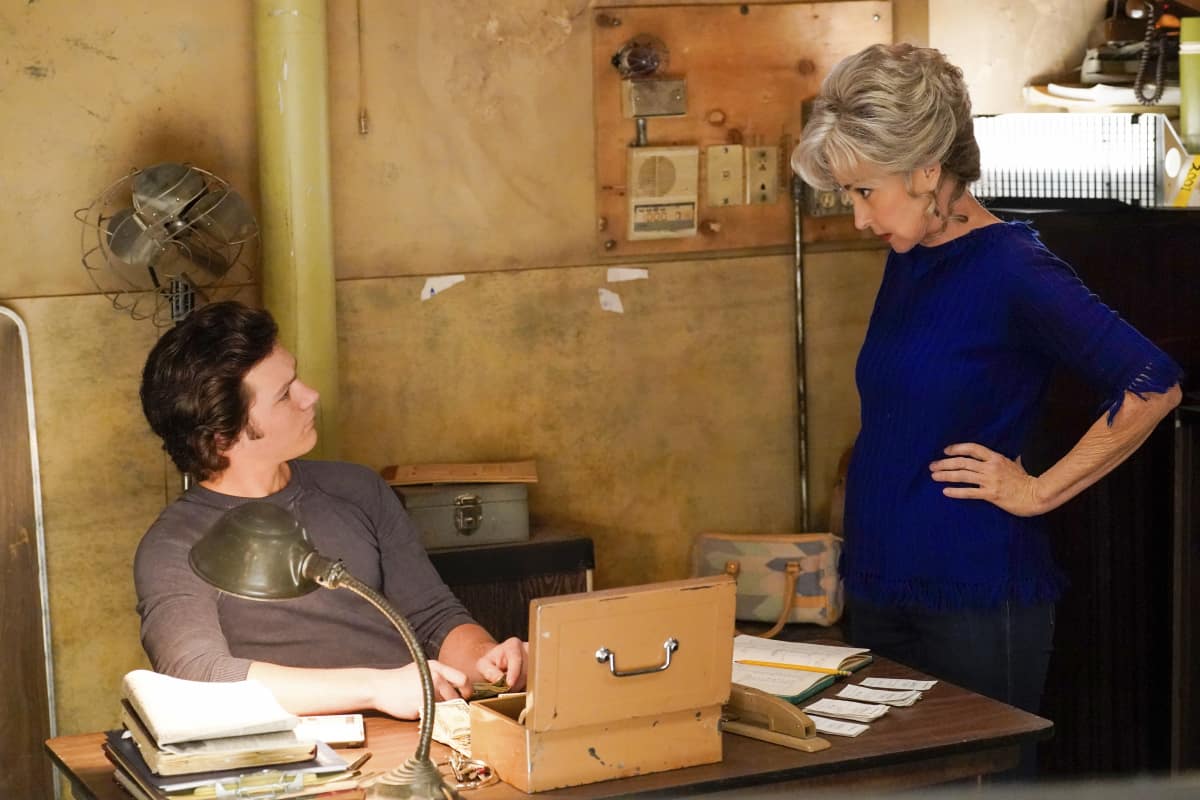 YOUNG SHELDON Season 5 Episode 21 “White Trash, Holy Rollers and Punching People” – As the church congregation gossips about Georgie, Missy stands up for her brother, and Sheldon is distracted by the family drama, on YOUNG SHELDON, Thursday, May 12 (8:00-8:31 PM, ET/PT) on the CBS Television Network, and available to stream live and on demand on Paramount+. Pictured (L-R): Montana Jordan as Georgie and Annie Potts as Meemaw. Photo Credit: Robert Voets/ 2022 Warner Bros. Entertainment Inc.  All Rights Reserved.