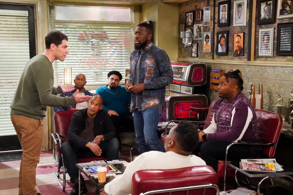 THE NEIGHBORHOOD Season 4 Episode 21 “Welcome to the Dream Girls” – When Tina reunites with her former girl group after decades apart, old issues are reignited, threatening to derail the trio’s big performance, on the CBS Original series THE NEIGHBORHOOD, Monday, May 16 (8:00-8:30 PM, ET/PT) on the CBS Television Network, and available to stream live and on demand on Paramount+. Series star and executive producer Cedric the Entertainer directed the episode. Pictured (L-R): Max Greenfield as Dave Johnson, Sheaun McKinney as Malcolm Butler, and Marcel Spears as Marty Butler. Photo: Monty Brinton/CBS ©2022 CBS Broadcasting, Inc. All Rights Reserved.