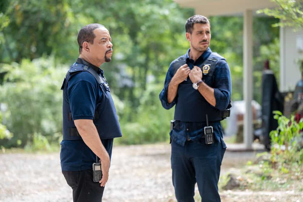 LAW AND ORDER SVU Season 24 Episode 4 photo -- "The Steps We Cannot Take" Episode 24004 -- Pictured: (l-r) Ice T as Sgt. Odafin "Fin" Tutuola, Octavio Pisano as Det. Joe Velasco -- (Photo by: Scott Gries/NBC)