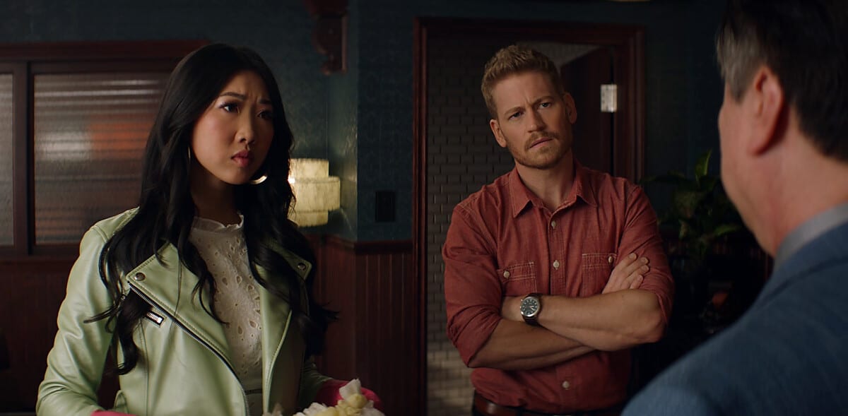 KUNG FU Season 3 Episode 5 -- “Harvest” -- Image Number: KF305fg_0012r -- Pictured (L-R): Shannon Dang as Althea Shen and Gavin Stenhouse as Evan Hartley -- Photo: The CW -- © 2022 The CW Network, LLC. All Rights Reserved.