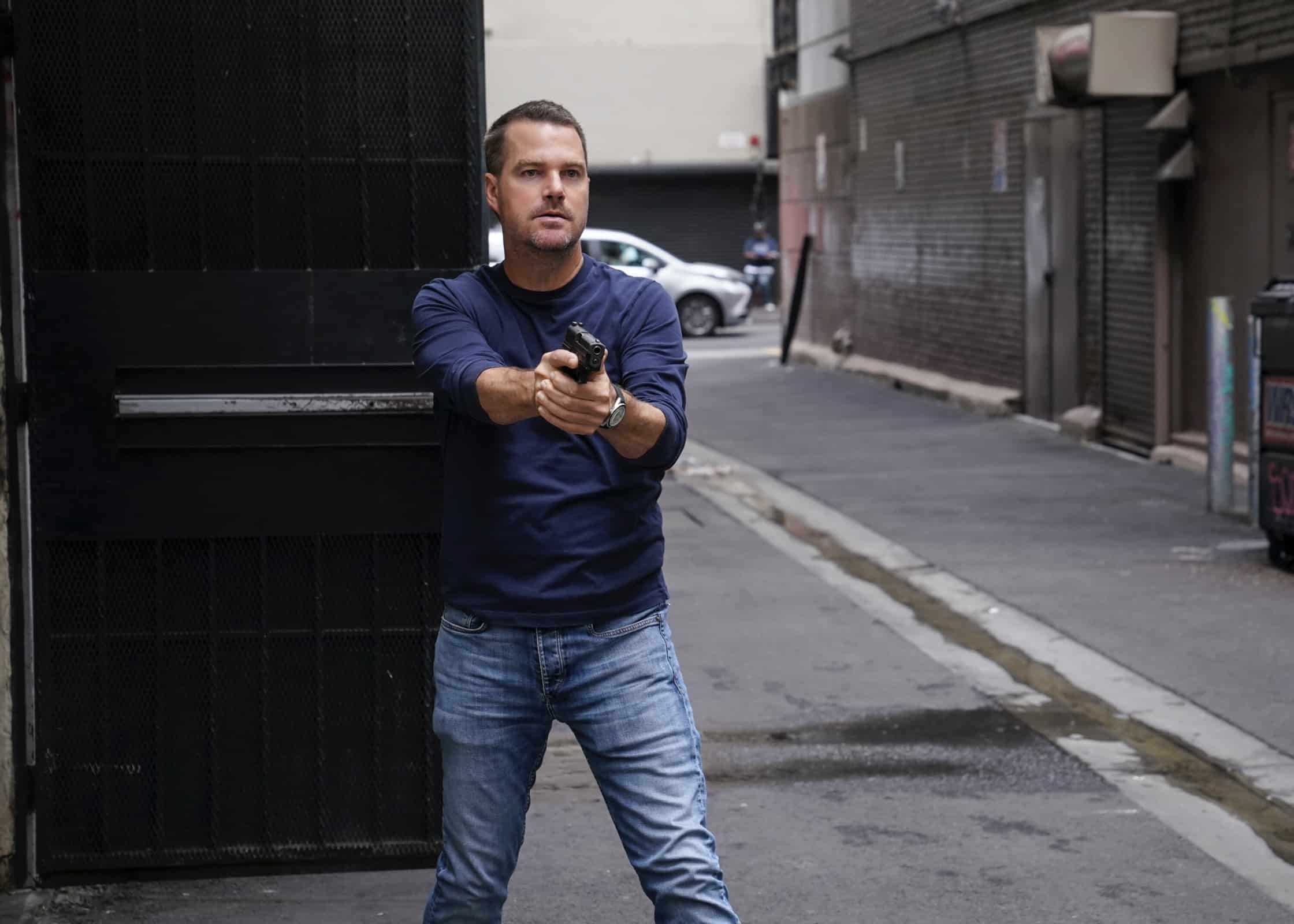 NCIS LOS ANGELES Season 14 Episode 6 photo “Glory of the Sea” – NCIS is called to investigate after Rear Admiral Ted Gordon is abducted from his home. Also, Kensi struggles with being the fun parent while Deeks is apartment hunting with his mom, on the CBS Original series NCIS: LOS ANGELES, Sunday, Nov. 13 (10:00-11:00 PM, ET/PT) on the CBS Television Network, and available to stream live and on demand on Paramount+.  Pictured (L-R): Chris O\'Donnell (Special Agent G. Callen).  Photo: Sonja Flemming/CBS ©2022 CBS Broadcasting, Inc. All Rights Reserved.