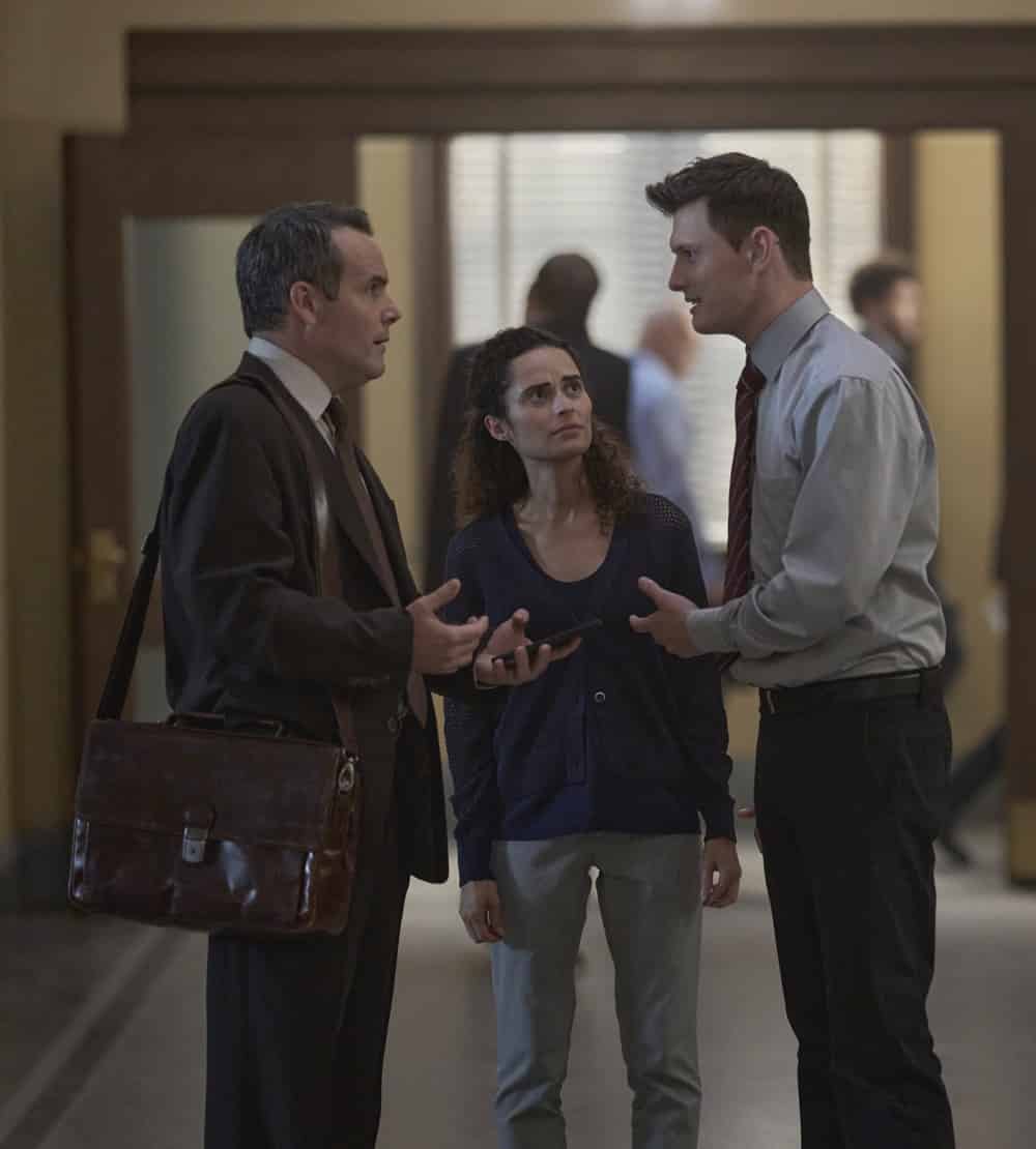 ACCUSED: L-R: Guest star Jean-Michel Le Gal, Stephanie Nogueras and Joshua M. Castille in the “Ava’s Story” episode of ACCUSED airing Tuesday, January 24 (9:01-10:00 PM ET/PT) on FOX. ©2022 Fox Media LLC. CR: Shane Mahood/FOX