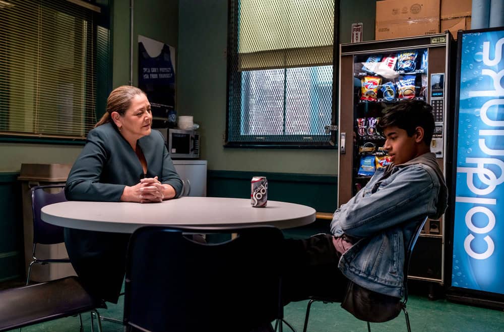 LAW AND ORDER Season 22 Episode 12 -- "Almost Famous" Episode 22012 -- Pictured: (l-r) Camryn Manheim as Lt. Kate Dixon, Shay Siddiqui as Brian Knox -- (Photo by: Zach Dilgard/NBC)