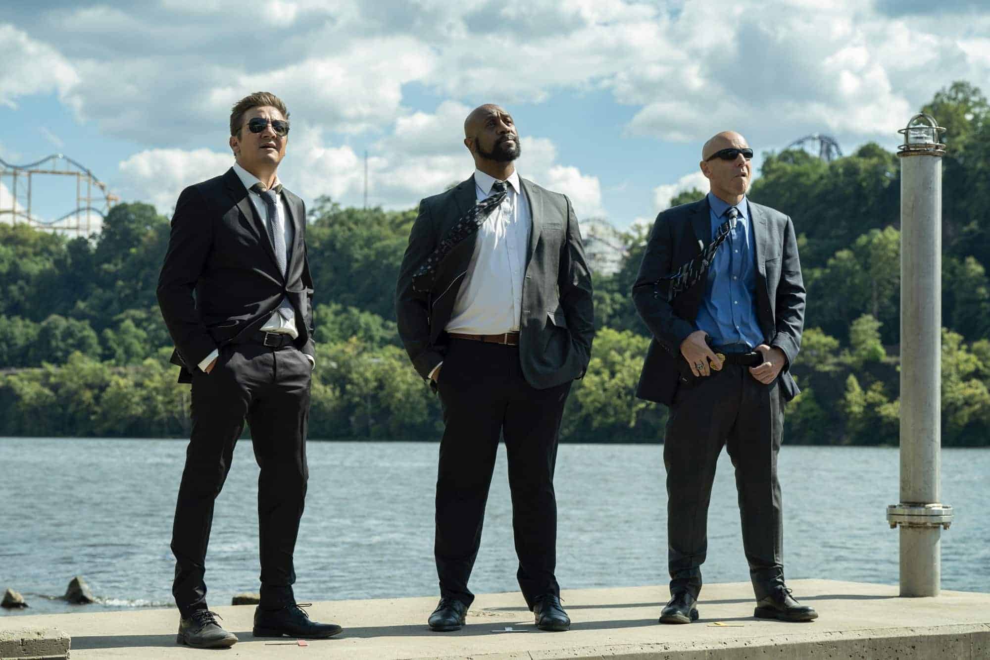 MAYOR OF KINGSTOWN - “Kill Box”- (L-R)  Jeremy Renner as Mike McLusky, Derek Webster as Stevie and Hugh Dillon as Ian in season 2, episode 5 of the Paramount + series MAYOR OF KINGSTOWN. Photo Cr: Dennis P. Mong Jr./Paramount +. © 2022 Viacom International Inc. All Rights Reserved.