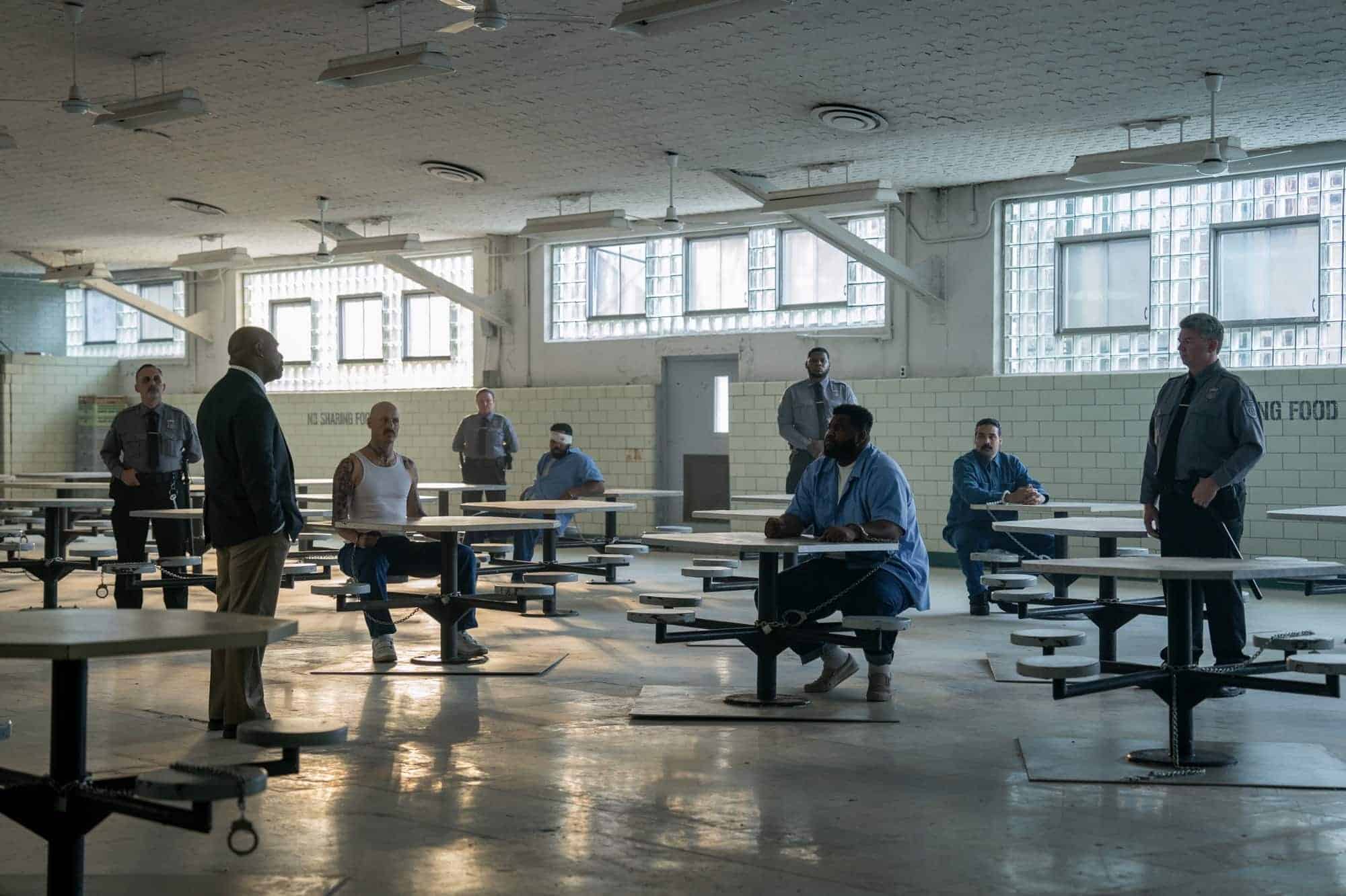 MAYOR OF KINGSTOWN - “Kill Box”-  (L-R) Michael Beach as Kareem, Dylan Kenin as Gunner,  Marcus Brandon as Dedrick Tobi Bamtefa as Deverin “Bunny” Washington and Reinaldo Faberlle as Luis in season 2, episode 5 of the Paramount + series MAYOR OF KINGSTOWN. Photo Cr: Dennis P. Mong Jr./Paramount +. © 2022 Viacom International Inc. All Rights Reserved.