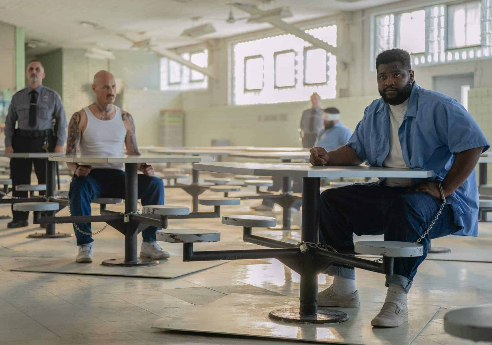 MAYOR OF KINGSTOWN - “Kill Box”-   (L-R) Dylan Kenin as Gunner and Tobi Bamtefa as Deverin “Bunny” Washington  in season 2, episode 5 of the Paramount + series MAYOR OF KINGSTOWN. Photo Cr: Dennis P. Mong Jr./Paramount +. © 2022 Viacom International Inc. All Rights Reserved.