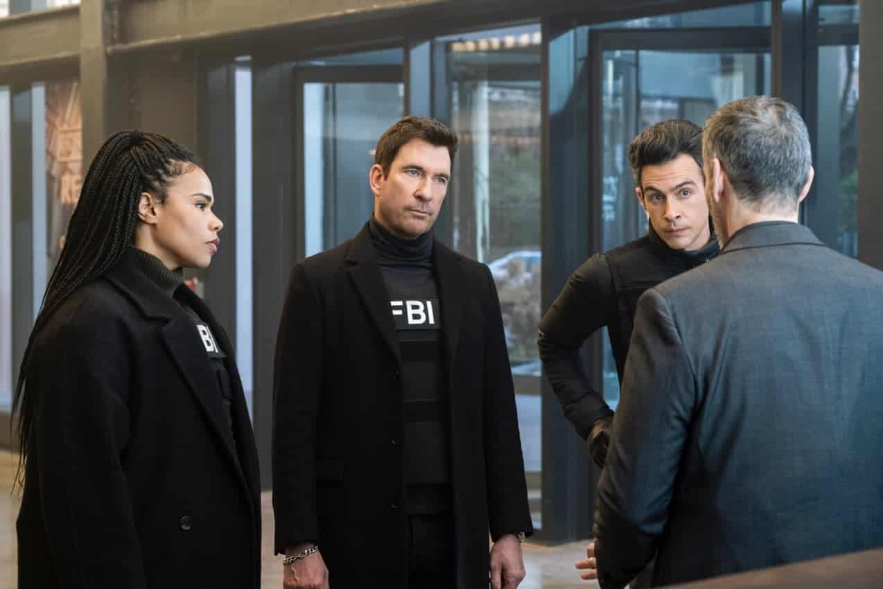 FBI Season 5 Episode 17 “Imminent Threat - Part Two” – To aid Scola in his undercover mission to find the terrorists believed to be behind the imminent attack in New York City, Maggie calls in Remy (FBI: MOST WANTED series star Dylan McDermott), whose well-connected informant from a prior case may be key to moving the operation forward, in hour two of the three-episode FBIs global crossover event, on the CBS Original series FBI, Tuesday, April 4 (9:00-10:00 PM, ET/PT) on the CBS Television Network and available to stream live and on demand on Paramount+*. FBI: INTERNATIONAL stars Luke Kleintank, Heida Reed, Carter Redwood, Vinessa Vidotto and FBI: MOST WANTED stars Roxy Sternberg and Keisha Castle-Hughes also guest star in the episode. Pictured (L-R): Roxy Sternberg as Special Agent Sheryll Barnes, Dylan McDermott as Supervisory Special Agent Remy Scott and John Boyd as Special Agent Stuart Scola. Photo: Bennett Raglin/CBS ©2023 CBS Broadcasting, Inc. All Rights Reserved.