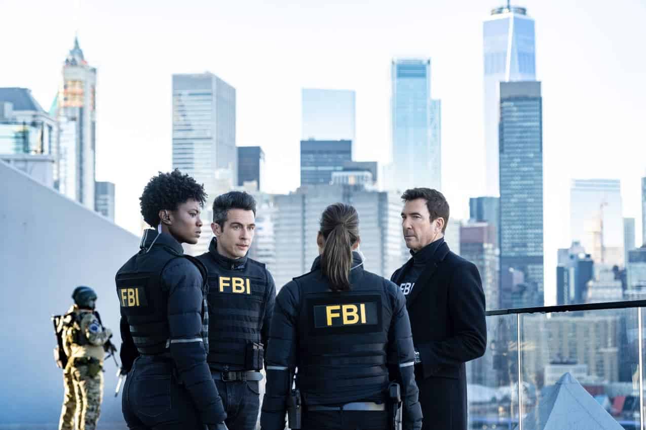 FBI Season 5 Episode 17 “Imminent Threat - Part Two” – To aid Scola in his undercover mission to find the terrorists believed to be behind the imminent attack in New York City, Maggie calls in Remy (FBI: MOST WANTED series star Dylan McDermott), whose well-connected informant from a prior case may be key to moving the operation forward, in hour two of the three-episode FBIs global crossover event, on the CBS Original series FBI, Tuesday, April 4 (9:00-10:00 PM, ET/PT) on the CBS Television Network and available to stream live and on demand on Paramount+*. FBI: INTERNATIONAL stars Luke Kleintank, Heida Reed, Carter Redwood, Vinessa Vidotto and FBI: MOST WANTED stars Roxy Sternberg and Keisha Castle-Hughes also guest star in the episode. Pictured (L-R): Katherine Renee Kane as Special Agent Tiffany Wallace, John Boyd as Special Agent Stuart Scola, and Dylan McDermott as Supervisory Special Agent Remy Scott. Photo: Bennett Raglin/CBS ©2023 CBS Broadcasting, Inc. All Rights Reserved.