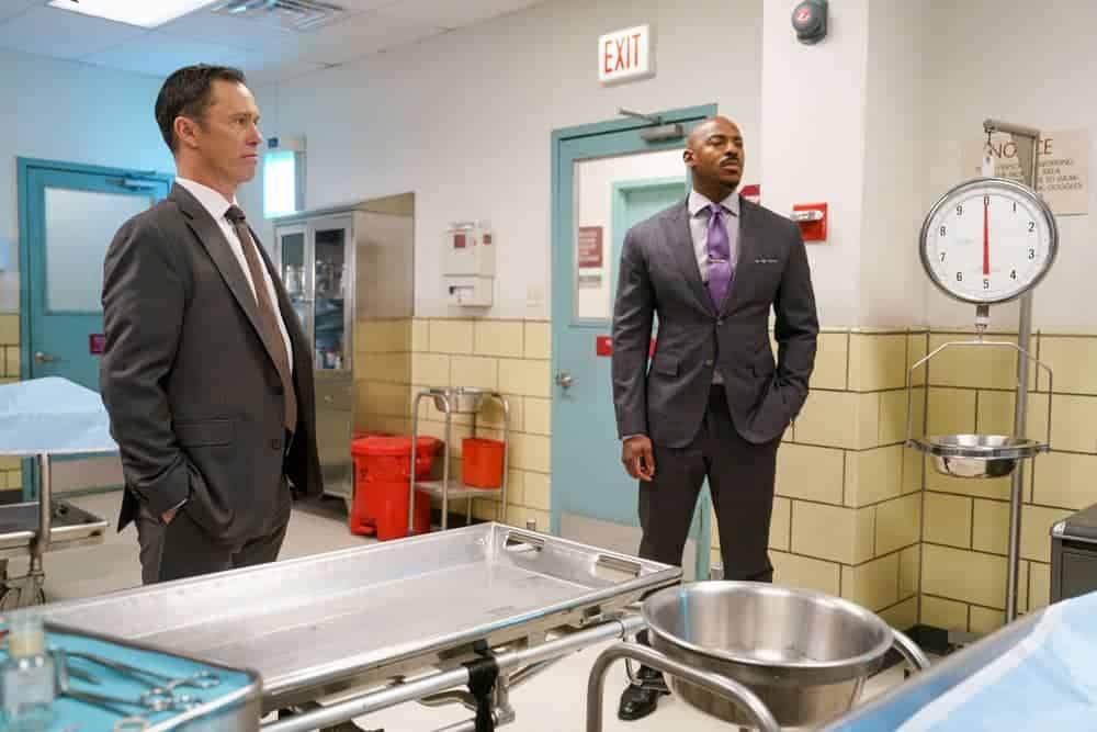 LAW AND ORDER Season 22 Episode 18 Photos Collateral Damage 11 LAW & ORDER -- "Collateral Damage" Episode 22018 -- Pictured: (l-r) Jeffrey Donovan as Det. Frank Cosgrove, Mehcad Brooks as Det. Jalen Shaw -- (Photo by: Peter Kramer/NBC)