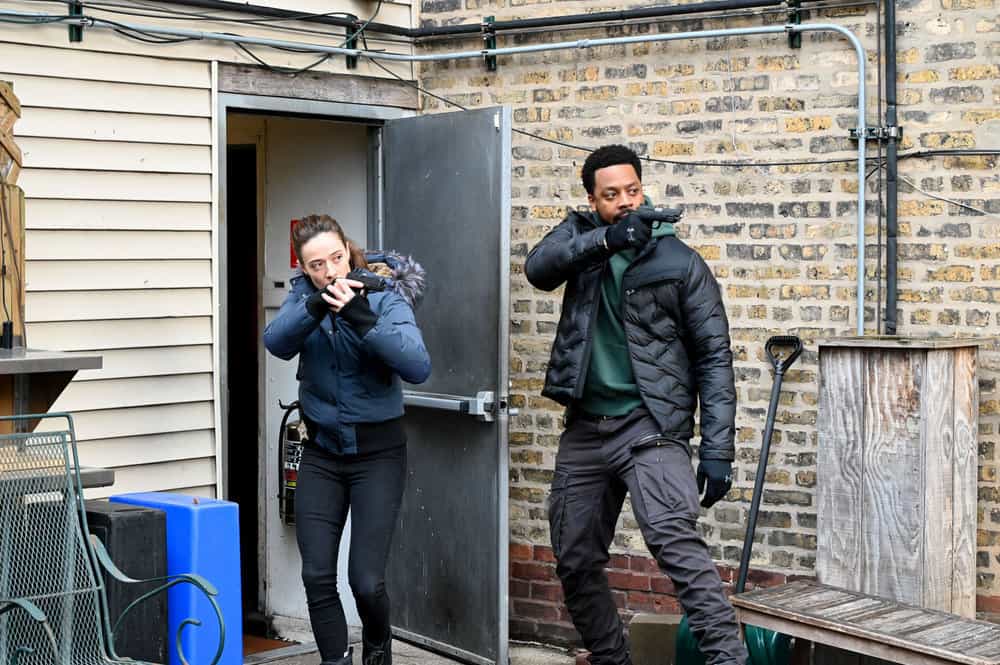 CHICAGO P.D. -- "The Bleed Valve" Episode 1019 -- Pictured: (l-r) Marina Squerciati as Kim Burgess, LaRoyce Hawkins as Kevin Atwater -- (Photo by: Lori Allen/NBC)