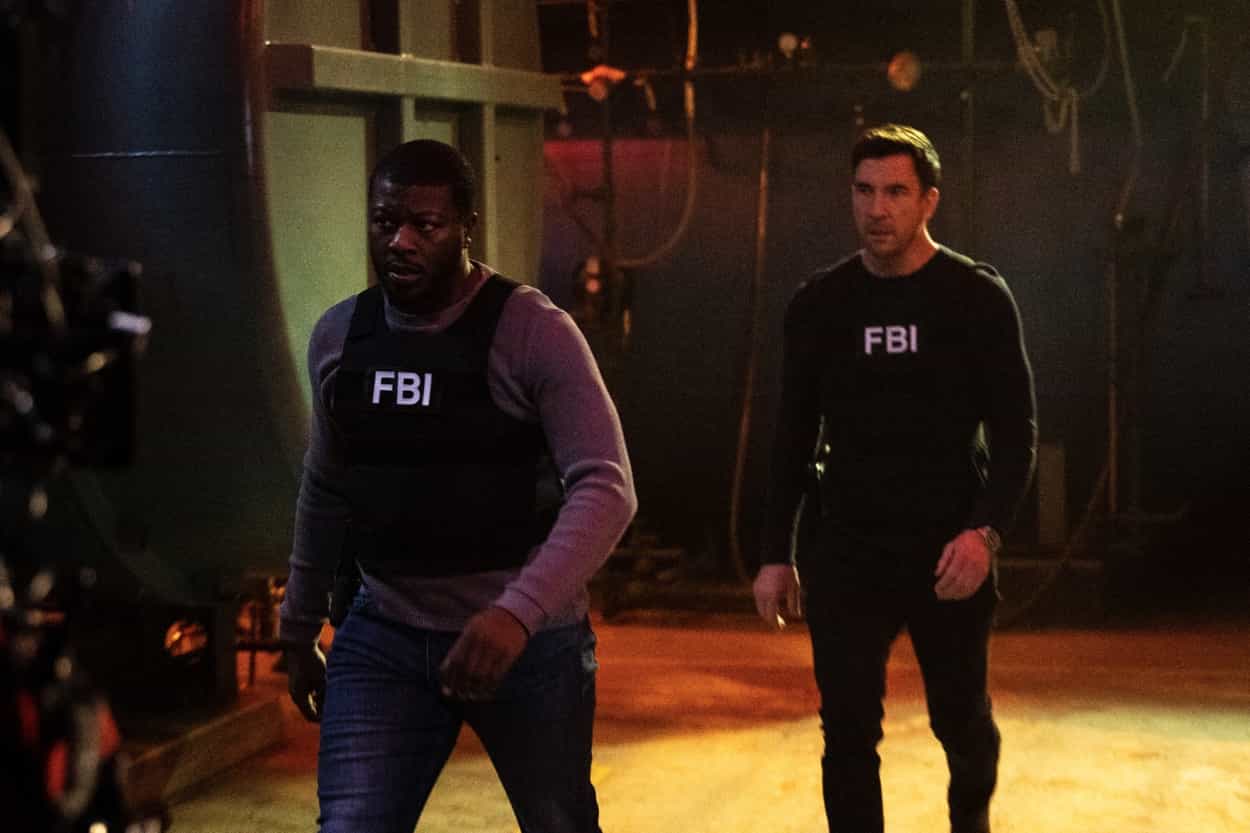 FBI MOST WANTED Season 4 Episode 20 “These Walls” – The witness Remy and Kristen are visiting in prison is put in danger when a riot breaks out, leaving the staff and visitors held hostage by two murderous gangs, on the CBS Original series FBI: MOST WANTED, Tuesday, May 9 (10:00-11:00 PM, ET/PT) on the CBS Television Network, and available to stream live and on demand on Paramount+. Pictured (L-R): Edwin Hodge as Special Agent Ray Cannon and Dylan McDermott as Supervisory Special Agent Remy Scott. Photo: Mark Schafer/CBS ©2023 CBS Broadcasting, Inc. All Rights Reserved.