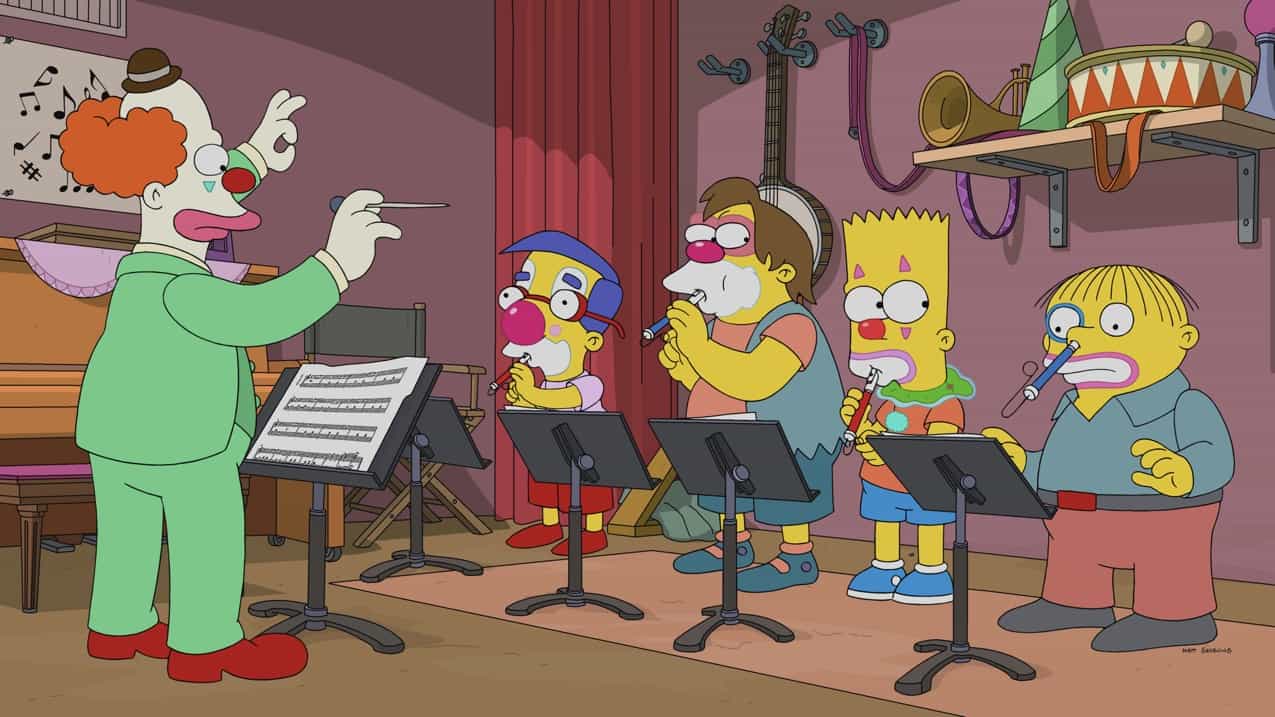 THE SIMPSONS Season 34 Episode 21 Photos Clown V. Board Of Education 2 THE SIMPSONS Season 34 Episode 21 image : Krusty opens a school for clowning and it becomes the most successful thing he's ever done in the "Clown V. Board of Education" episode of THE SIMPSONS airing Sunday, May 14 (8:00-8:31 PM ET/PT) on FOX. THE SIMPSONS © 2023 by 20th Television.