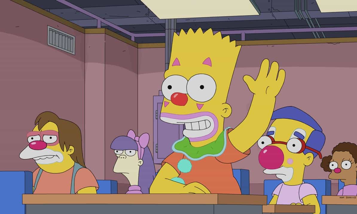 THE SIMPSONS Season 34 Episode 21 Photos Clown V. Board Of Education 5 THE SIMPSONS Season 34 Episode 21 picture : Krusty opens a school for clowning and it becomes the most successful thing he's ever done in the "Clown V. Board of Education" episode of THE SIMPSONS airing Sunday, May 14 (8:00-8:31 PM ET/PT) on FOX. THE SIMPSONS © 2023 by 20th Television.