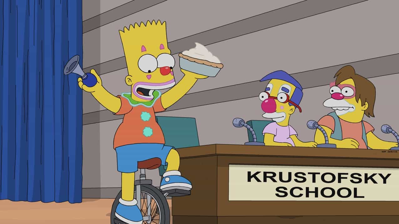 THE SIMPSONS Season 34 Episode 21 Photos Clown V. Board Of Education 6 THE SIMPSONS Season 34 Episode 21 photo : Krusty opens a school for clowning and it becomes the most successful thing he's ever done in the "Clown V. Board of Education" episode of THE SIMPSONS airing Sunday, May 14 (8:00-8:31 PM ET/PT) on FOX. THE SIMPSONS © 2023 by 20th Television.