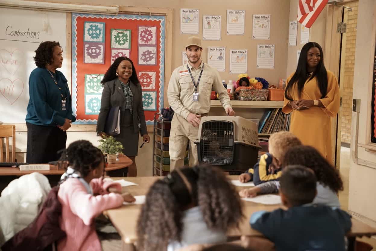 ABBOTT ELEMENTARY SEASON 3 Episode 1+2 - “Career Day Part 1/Career Day Part 2” It’s a new year at Abbott Elementary, and Janine is as eager as ever. She plans a district-wide initiative – Career Day – and is anxious for it to be a success. Meanwhile, Ava has a new approach to her job, and Melissa is asked a surprising question. WEDNESDAY, FEB. 7 (9:00-10:02 p.m. EST), on ABC. (Disney/Gilles Mingasson) HILDA BOULWARE, QUINTA BRUNSON, RYAN O'FLANAGAN, JANELLE JAMES