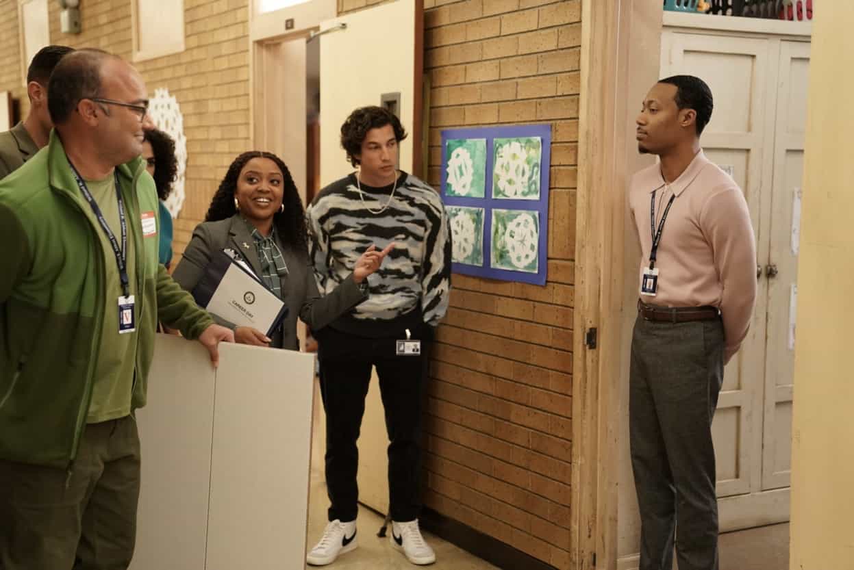 ABBOTT ELEMENTARY SEASON 3 Episode 1+2 - “Career Day Part 1/Career Day Part 2” It’s a new year at Abbott Elementary, and Janine is as eager as ever. She plans a district-wide initiative – Career Day – and is anxious for it to be a success. Meanwhile, Ava has a new approach to her job, and Melissa is asked a surprising question. WEDNESDAY, FEB. 7 (9:00-10:02 p.m. EST), on ABC. (Disney/Gilles Mingasson) QUINTA BRUNSON, BENJAMIN NORRIS, TYLER JAMES WILLIAMS