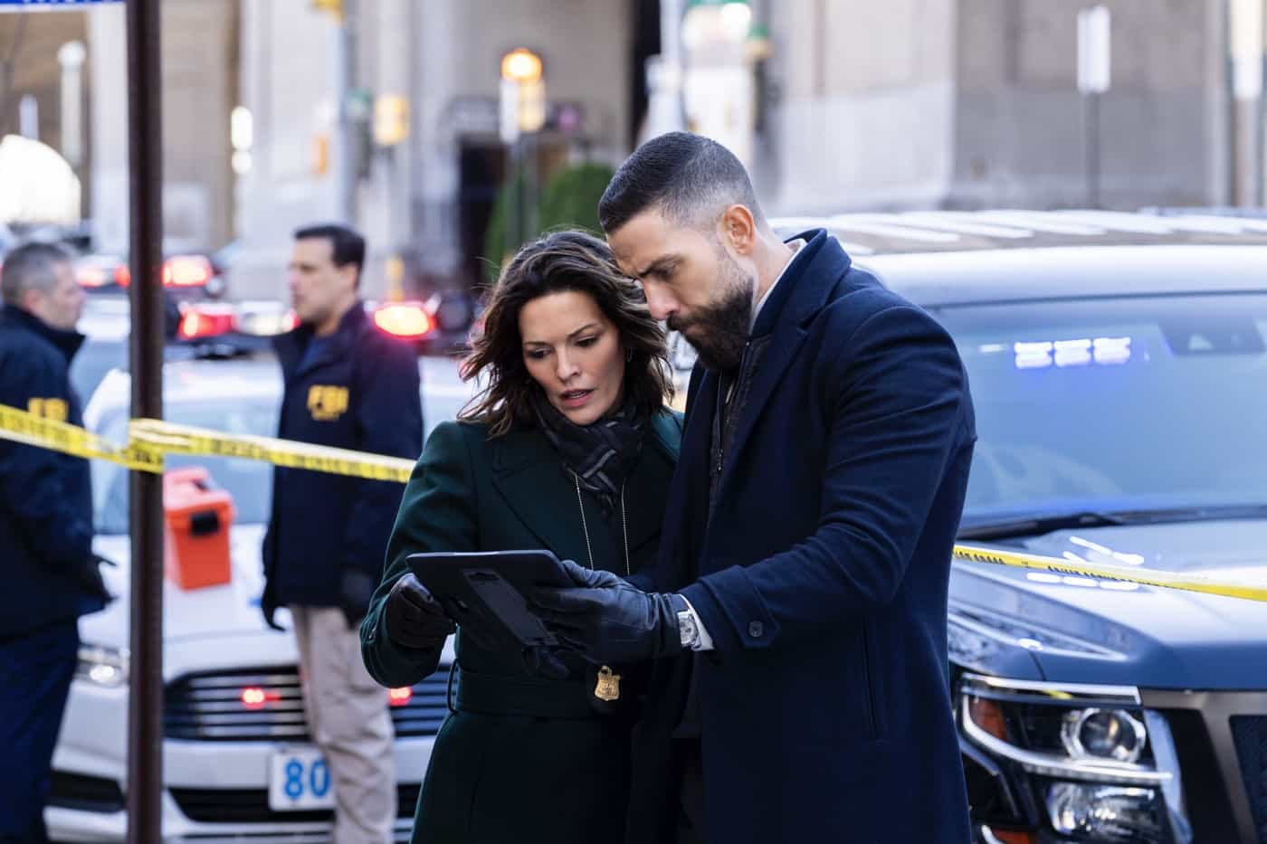 “All the Rage” – When a bus explosion kills several innocent people, the team jumps into action to take down the responsible terrorist organization. Meanwhile, Scola tries to balance fatherhood with the job, on the sixth season premiere of FBI, Tuesday, Feb 13 (8:00-9:00 PM, ET/PT) on the CBS Television Network, and streaming on Paramount+ (live and on demand for Paramount+ with SHOWTIME subscribers, or on demand for Paramount+ Essential subscribers the day after the episode airs).  Pictured (L-R): Alana De La Garza as Special Agent in Charge Isobel Castille and Zeeko Zaki as Special Agent Omar Adom ‘OA’ Zidan. Photo: Bennett Raglin/CBS ©2023 CBS Broadcasting, Inc. All Rights Reserved.