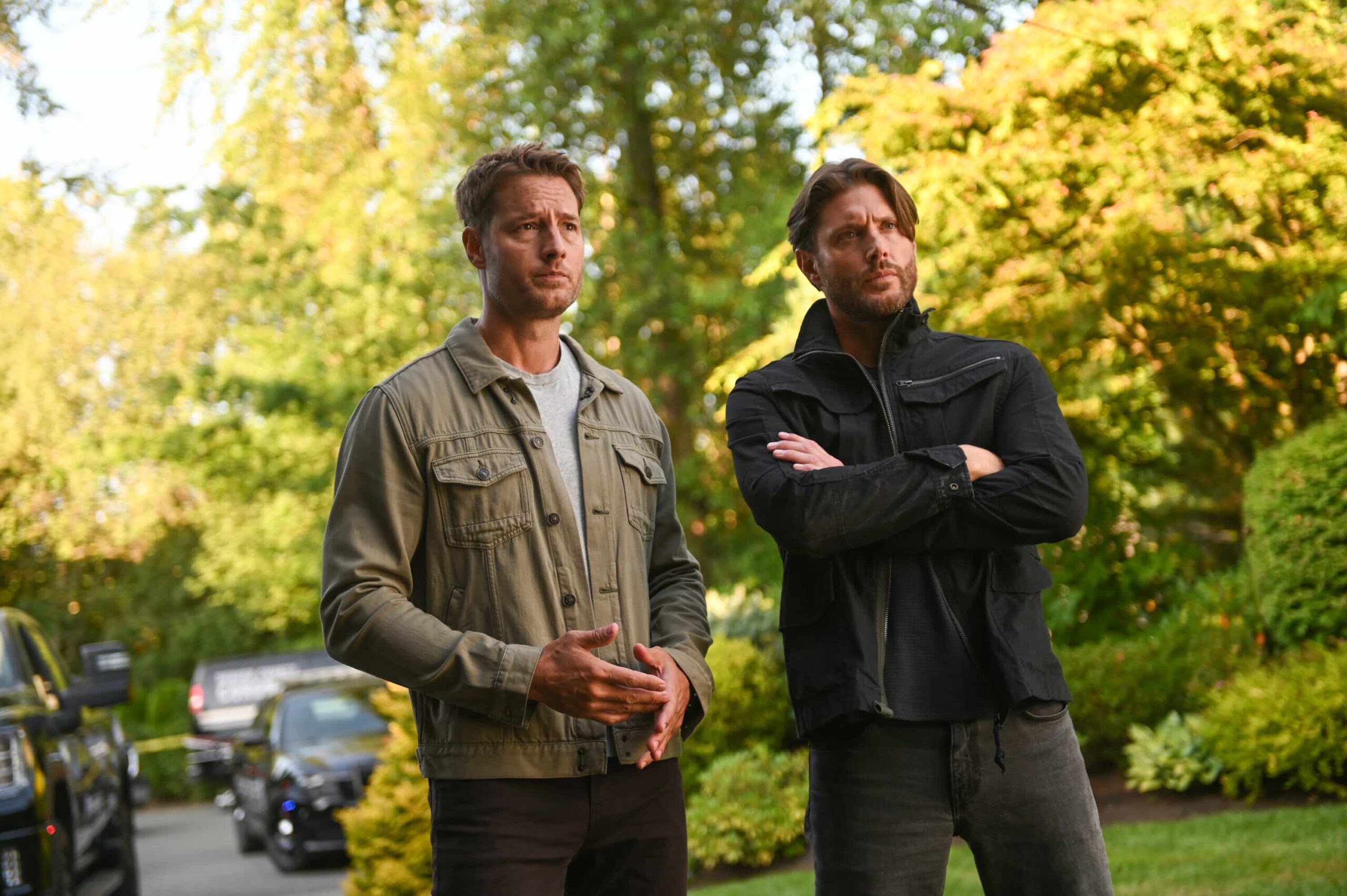 TRACKER Season 3 Episode 1 Photos The Process “The Process” – As Colter grapples with the shocking truth surrounding his father’s death, Russell joins forces with his brother to help track down the missing wife and daughter of one of Reenie’s clients. Their reunion finds them mixed up in a chain of events involving a sinister underground operation known as “The Process,” on the third season premiere of TRACKER, Sunday, Oct. 19 (8:00-9:00 PM, ET/PT) on the CBS Television Network, and streaming on Paramount+ (live and on-demand for Paramount+ Premium plan subscribers, or on-demand for Paramount+ Essential subscribers the day after the episode airs)*. Pictured: Justin Hartley as Colter Shaw and Jensen Ackles as Russell Shaw. Photo: Sergei Bachlakov/CBS ©2025 CBS Broadcasting, Inc. All Rights Reserved.