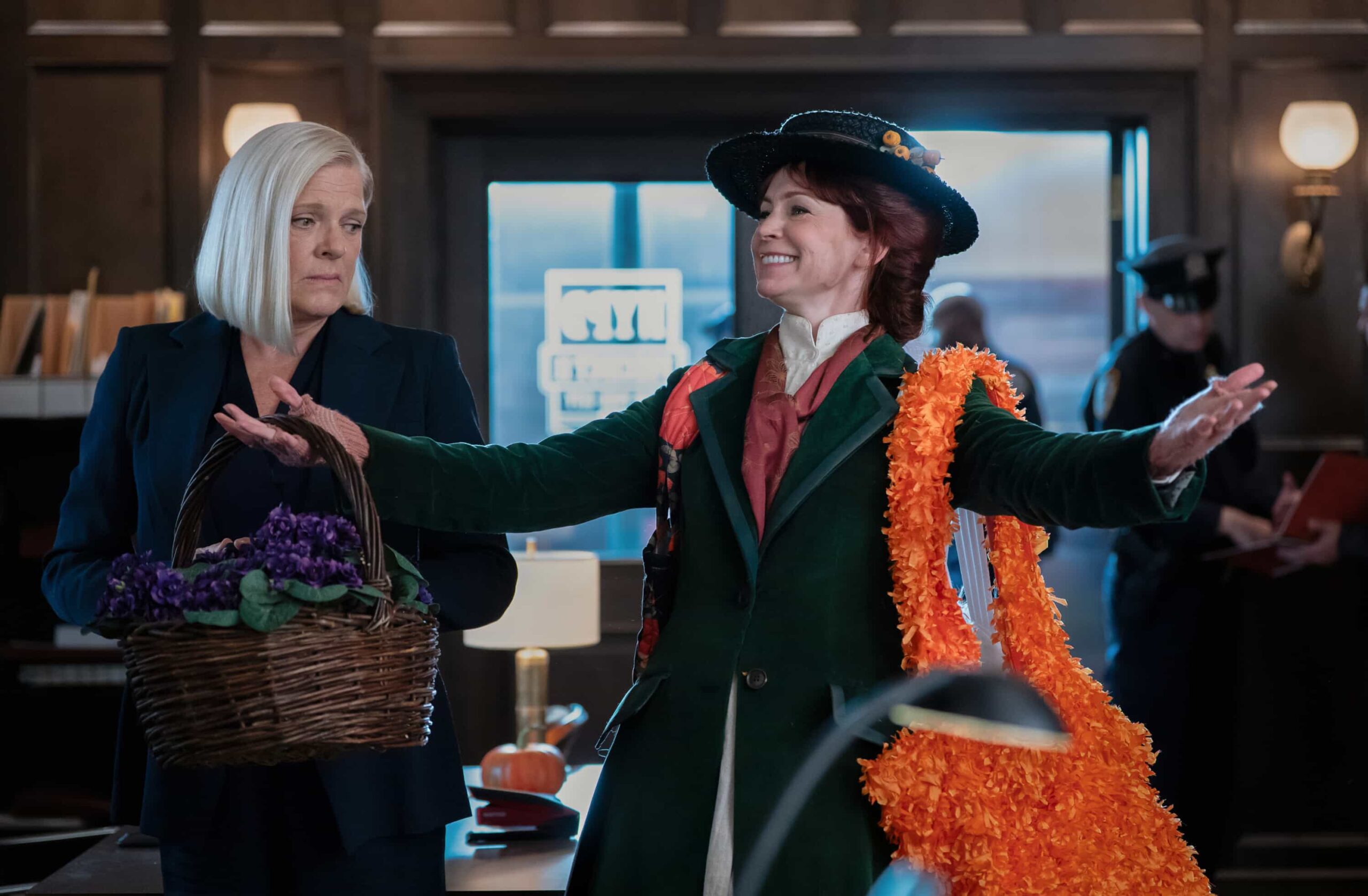 “Ick, A Bod” – Elsbeth must separate trick from treat in Sleepy Hollow when a rivalry reaches a ghoulish climax on Halloween night after a suburban housewife (Annaleigh Ashford) butts heads with a new neighbor. Meanwhile, Captain Wagner makes a frightening discovery about his daughter, on the CBS Original series ELSBETH, Thursday, Oct. 30 (10:00-11:00 PM, ET/PT) on the CBS Television Network and streaming on Paramount (live and on-demand for Paramount+ Premium plan subscribers, or on-demand for Paramount+ Essential subscribers the day after the episode airs).    Pictured (L-R): Molly Price as Det. Jackie Donnelly, and Carrie Preston as Elsbeth Tascioni  Photo: Michael Parmelee/CBS ©2025 CBS Broadcasting, Inc. All Rights Reserved.