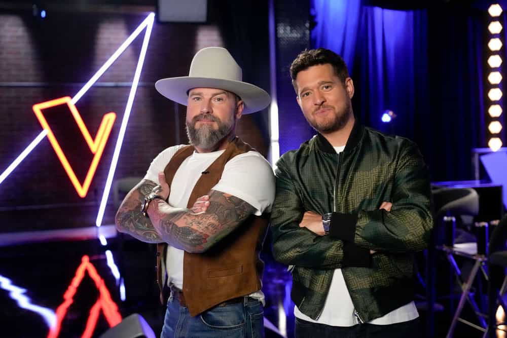 THE VOICE -- The Knockouts Part 2 Episode 2811 -- Pictured: (l-r) Zac Brown, Michael Bublé -- (Photo by: Casey Durkin/NBC)