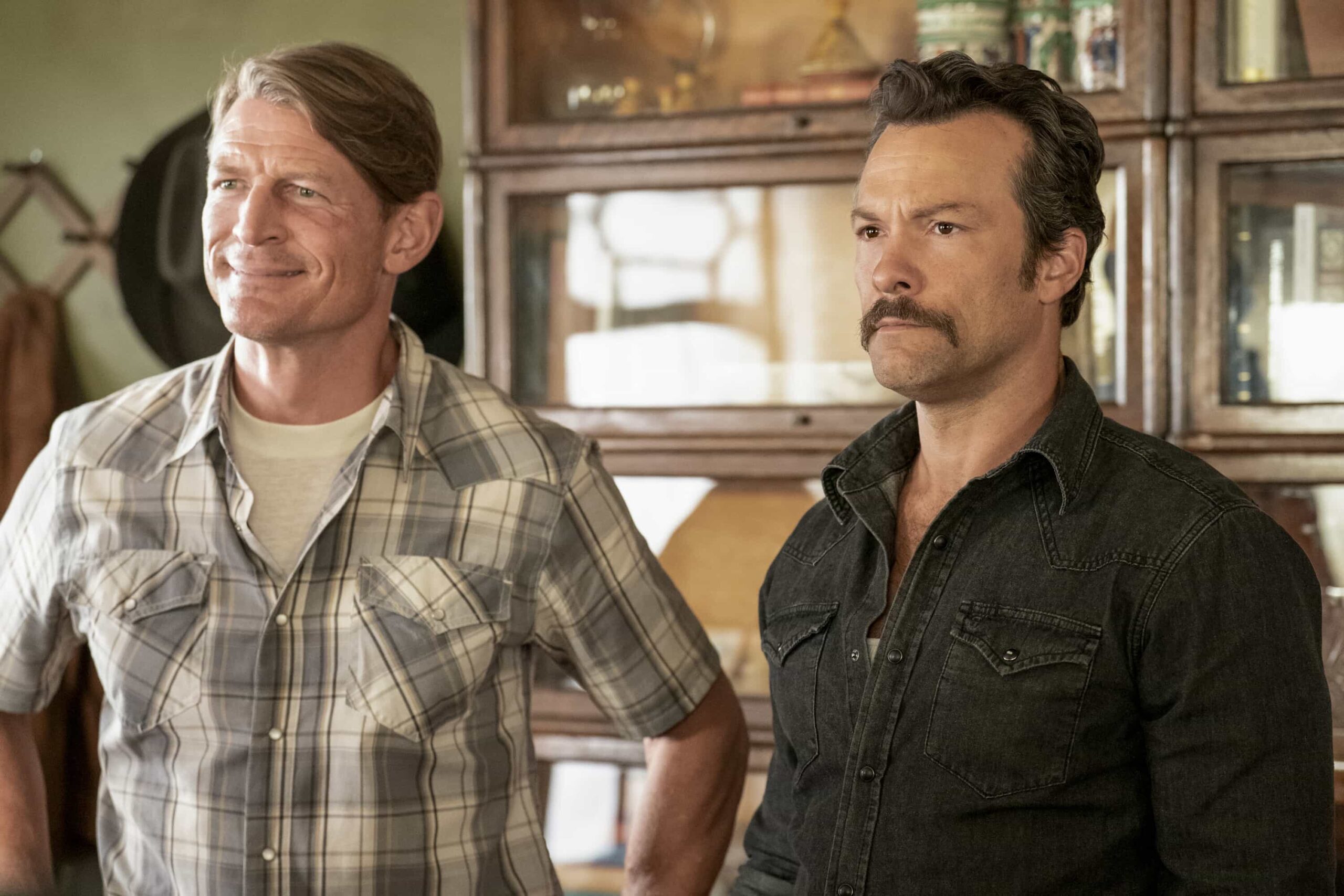 NCIS: Origins Season 2 Episode 4 “No Man Left Behind” – Tensions rise when Franks’ estranged older brother, Mason (guest star Philip Winchester), blows into town, desperate for help after hitting rock bottom. Also, the team investigates the robbery of a Navy bank while Lala, still struggling after her accident, makes a decision about her future, on NCIS: ORIGINS, Tuesday, Nov. 4 (9:00-10:00 PM, ET/PT) on the CBS Television Network, and streaming on Paramount+ (live and on demand for Paramount+ Premium plan subscribers, or on demand for Paramount+ Essential subscribers the day after the episode airs)*.  Pictured (L-R): Philip Winchester as Mason Franks and Kyle Schmid as Mike Franks.  Photo: Erik Voake/CBS ©2025 CBS Broadcasting, Inc. All Rights Reserved.