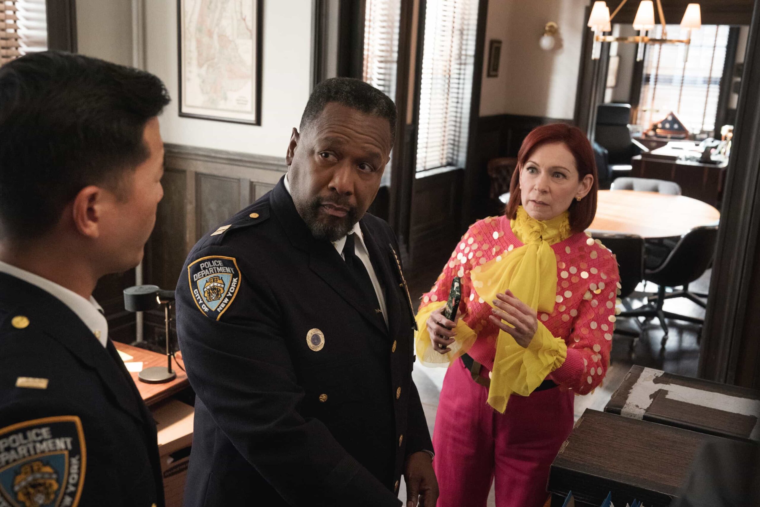 Elsbeth Season 3 Episode 6 “Bunker Down” – When a crisis manager vanishes inside a billionaires’ panic room, Elsbeth unravels the highly equipped fortresses that blur the lines between security and paranoia. Meanwhile, Elsbeth meets the late Judge Crawford’s widow, Winnie (Henny Russell), on the CBS Original series ELSBETH, Thursday, Nov. 13 (10:00-11:00 PM, ET/PT) on the CBS Television Network and streaming on Paramount+ (live and on-demand for Paramount+ Premium plan subscribers, or on-demand for Paramount+ Essential subscribers the day after the episode airs).       Pictured (L-R): Daniel K. Isaac as LT. Connor, Wendell Pierce as Captain Wagner , and Carrie Preston as Elsbeth Tascioni   Photo: Michael Parmelee/CBS ©2025 CBS Broadcasting, Inc. All Rights Reserved.