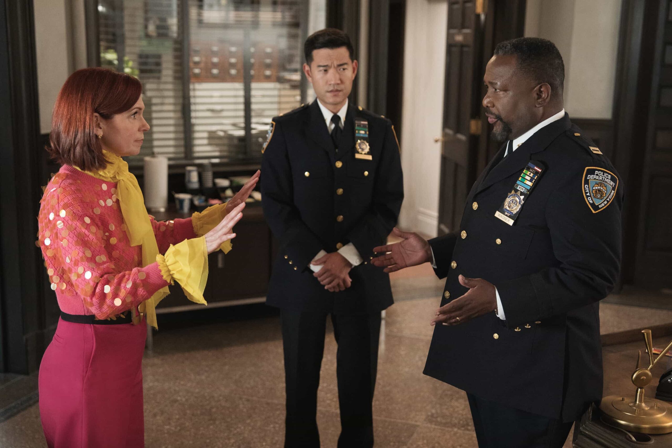 “Bunker Down” – When a crisis manager vanishes inside a billionaires’ panic room, Elsbeth unravels the highly equipped fortresses that blur the lines between security and paranoia. Meanwhile, Elsbeth meets the late Judge Crawford’s widow, Winnie (Henny Russell), on the CBS Original series ELSBETH, Thursday, Nov. 13 (10:00-11:00 PM, ET/PT) on the CBS Television Network and streaming on Paramount+ (live and on-demand for Paramount+ Premium plan subscribers, or on-demand for Paramount+ Essential subscribers the day after the episode airs).       Pictured (L-R): Carrie Preston as Elsbeth Tascioni, Daniel K. Isaac as LT. Connor, Wendell Pierce as Captain Wagner    Photo: Michael Parmelee/CBS ©2025 CBS Broadcasting, Inc. All Rights Reserved.