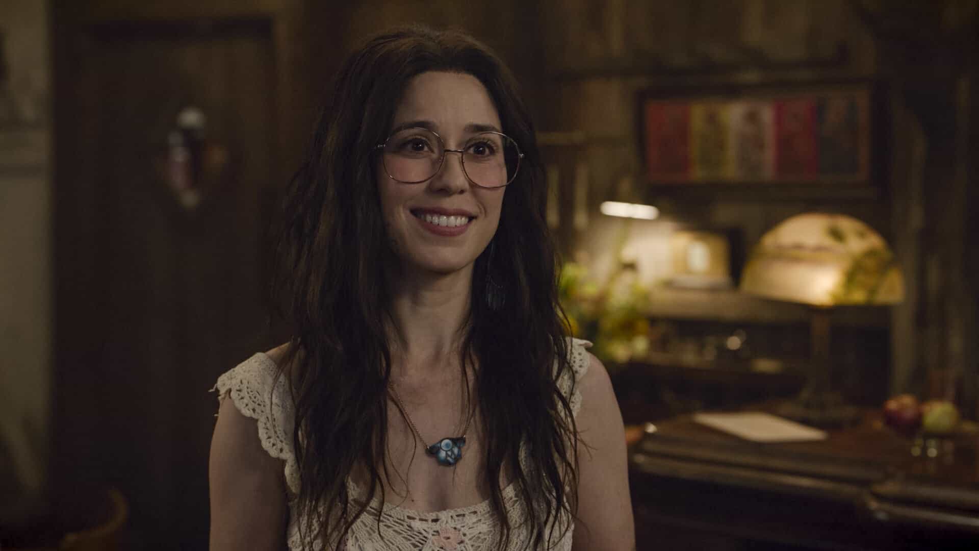 Ghosts Season 5 Episode 4 “Bring Your Daughter to Work Day” – Trevor finds a way to spend more time with his newly discovered daughter, Abby (Gideon Adlon), by getting her at job at Jay’s restaurant, on GHOSTS, Thursday, Nov. 6 (8:31-9:01 PM, ET/PT) on the CBS Television Network, and streaming on Paramount+ (live and on-demand for Paramount+ Premium plan subscribers, or on-demand for Paramount+ Essential subscribers the day after the episode airs)*.  Pictured (L-R): Sheila Carrasco as Flower.  Photo: CBS ©2025 CBS Broadcasting, Inc. All Rights Reserved. Highest quality screengrab available.