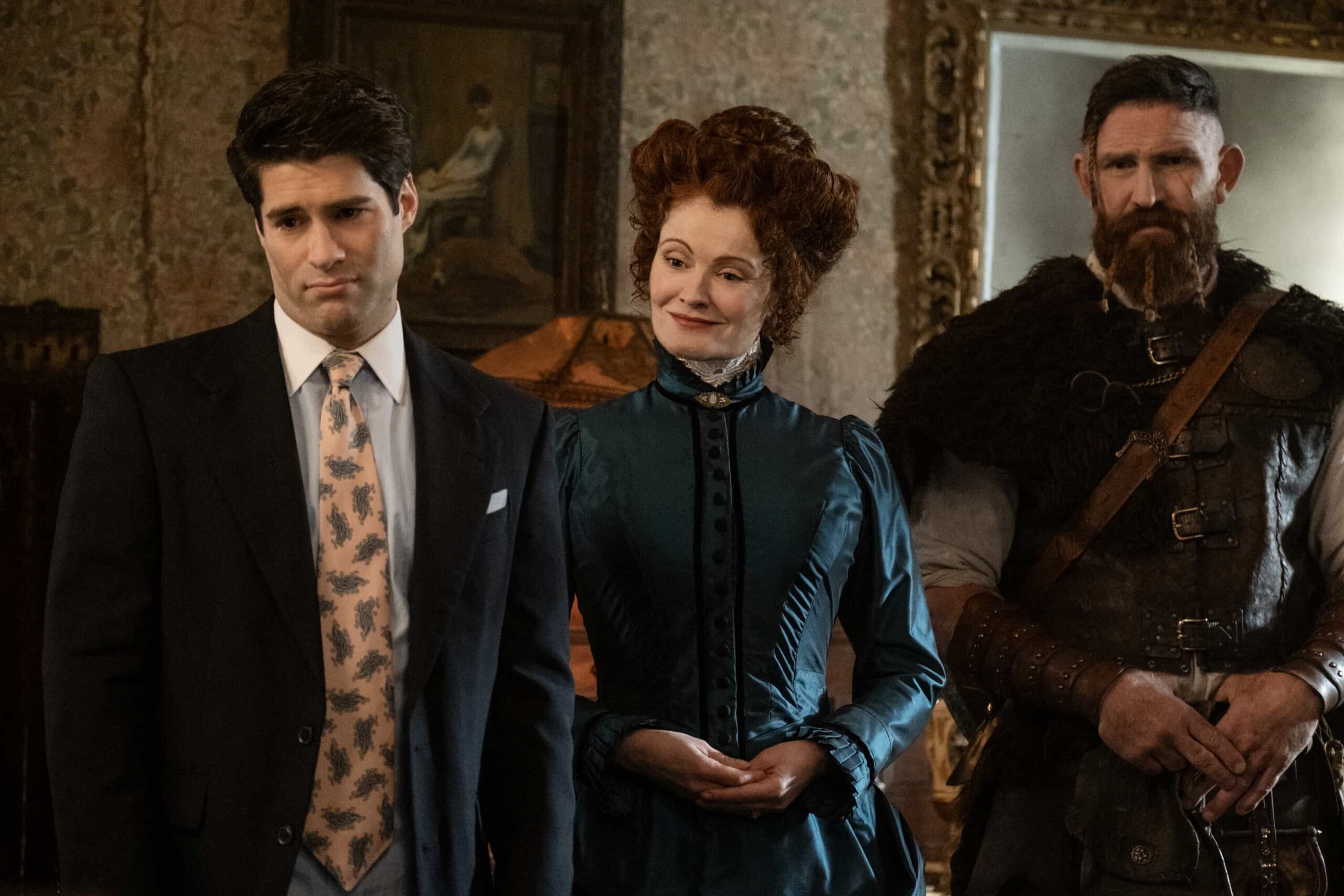 “Bring Your Daughter to Work Day” – Trevor finds a way to spend more time with his newly discovered daughter, Abby (Gideon Adlon), by getting her at job at Jay’s restaurant, on GHOSTS, Thursday, Nov. 6 (8:31-9:01 PM, ET/PT) on the CBS Television Network, and streaming on Paramount+ (live and on-demand for Paramount+ Premium plan subscribers, or on-demand for Paramount+ Essential subscribers the day after the episode airs)*.  Pictured (L-R): Asher Grodman as Trevor, Rebecca Wisocky as Hetty, and Devan Chandler Long as Thorfinn.  Photo: Bertrand Calmeau/CBS ©2025 CBS Broadcasting, Inc. All Rights Reserved.