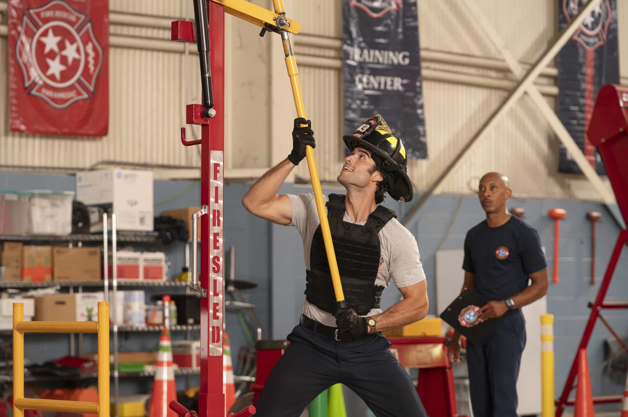 9-1-1: NASHVILLE - “Lost Children” - With mounting pressure from his peers and family, Blue takes his firefighter exam. Meanwhile, Roxie and Taylor search for the identity of an unconscious girl and respond to a high-stakes emergency involving two abducted children. THURSDAY, NOV. 6 (9:00-10:00 p.m. EST) on ABC. (Disney/Jake Giles Netter) 
HUNTER MCVEY, MYKIE FISHER