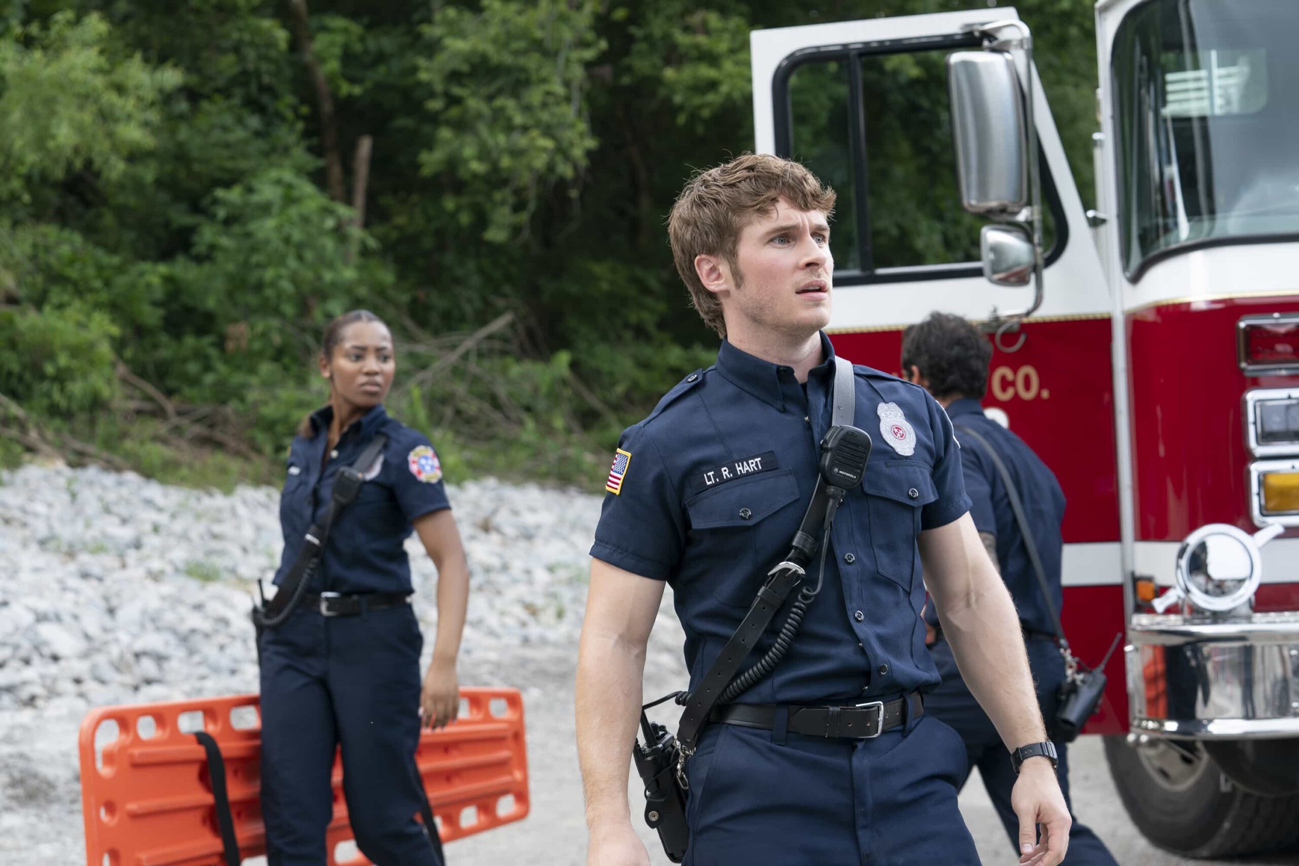 9-1-1: NASHVILLE - “Lost Children” - With mounting pressure from his peers and family, Blue takes his firefighter exam. Meanwhile, Roxie and Taylor search for the identity of an unconscious girl and respond to a high-stakes emergency involving two abducted children. THURSDAY, NOV. 6 (9:00-10:00 p.m. EST) on ABC. (Disney/Jake Giles Netter) 
HAILEY KILGORE, MICHAEL PROVOST