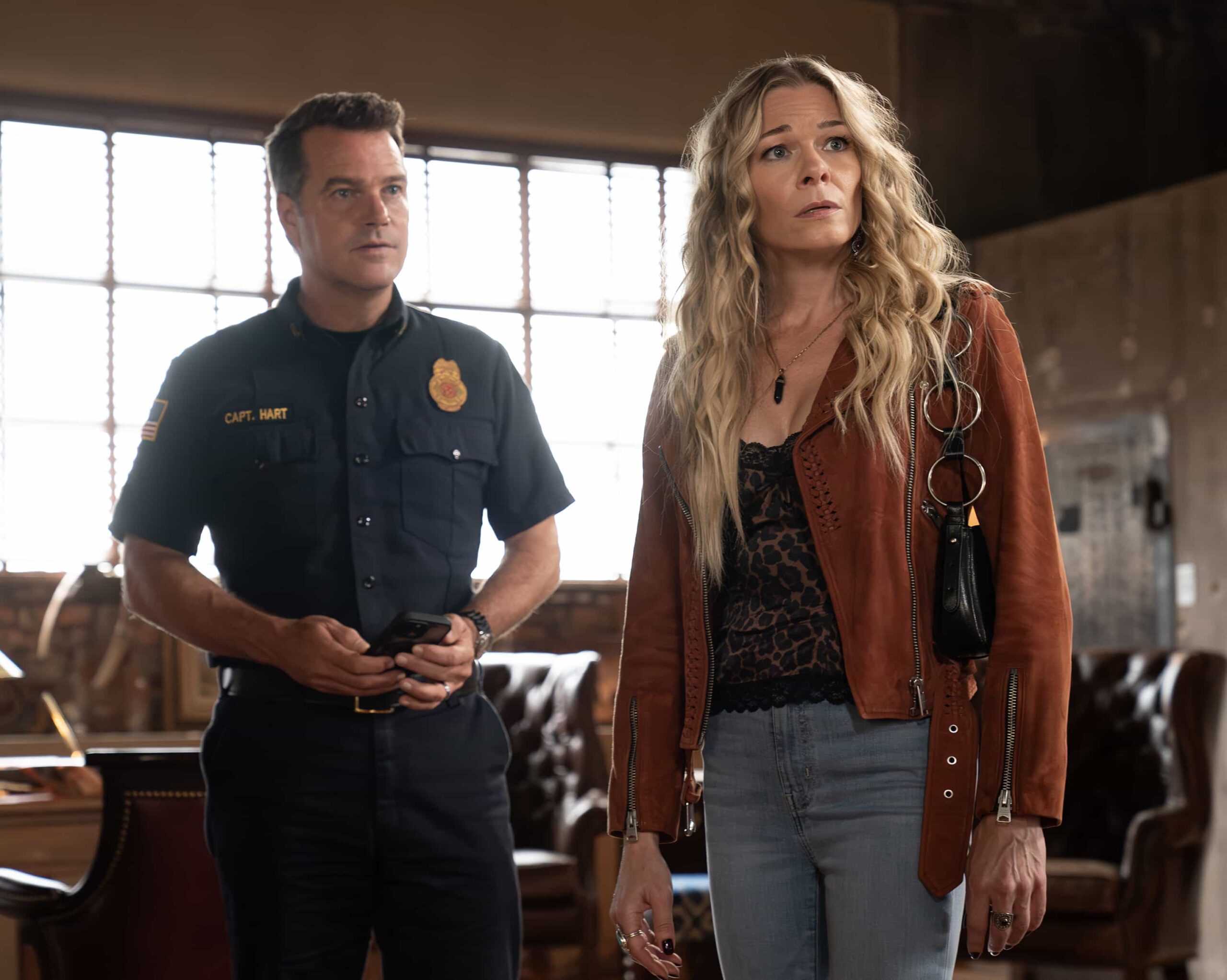 9-1-1 Nashville Season 1 Episode 5 - “Lost Children” - With mounting pressure from his peers and family, Blue takes his firefighter exam. Meanwhile, Roxie and Taylor search for the identity of an unconscious girl and respond to a high-stakes emergency involving two abducted children. THURSDAY, NOV. 6 (9:00-10:00 p.m. EST) on ABC. (Disney/Jake Giles Netter) 
CHRIS O'DONNELL, LEANN RIMES