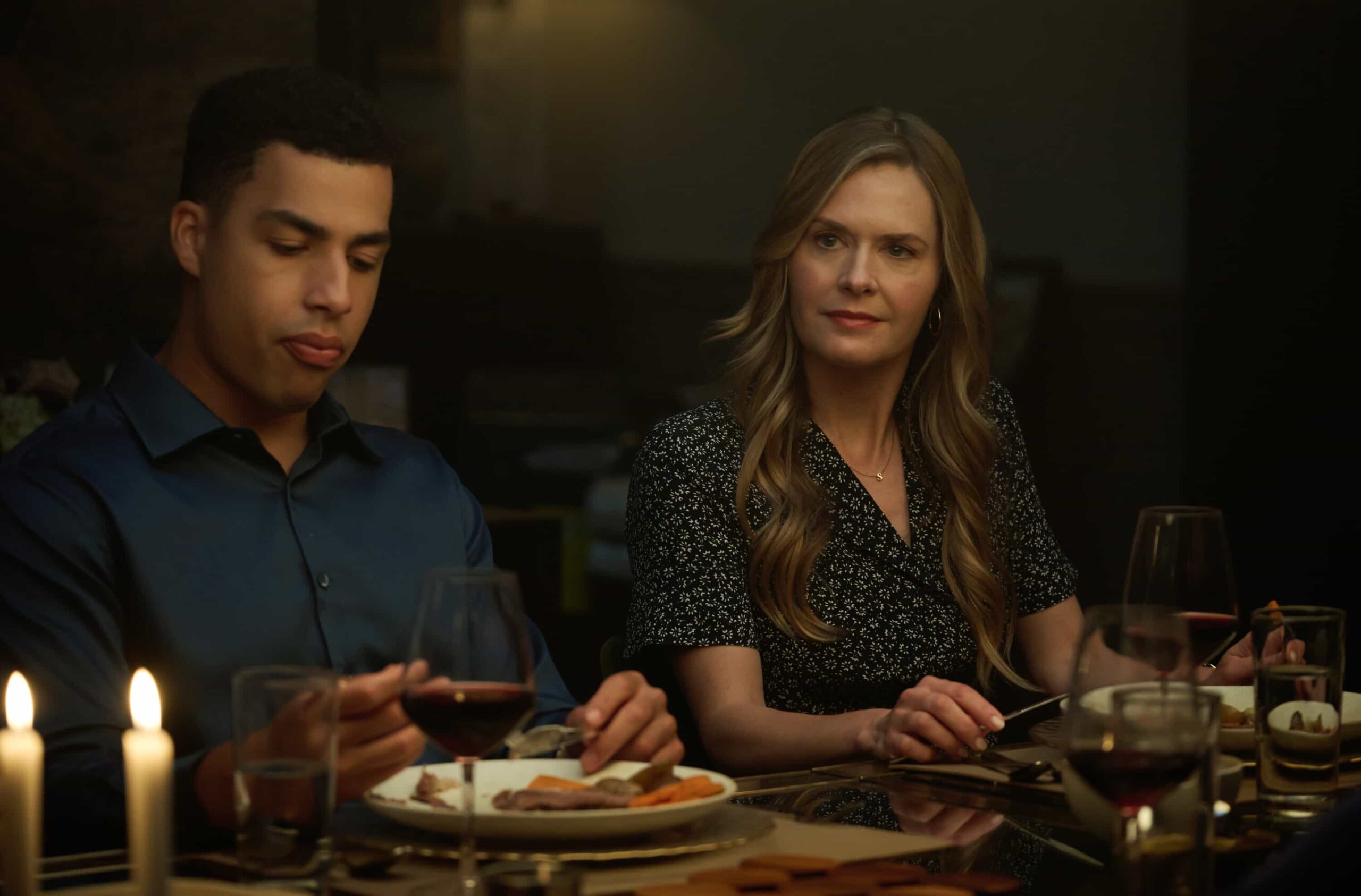 “Rites of Passage”– As the Silver family reflects on a personal loss, Lena and Danny investigates the murder of a beloved shop owner. Meanwhile, Sarah responds to a hostage crisis and Mae faces a difficult legal decision, on “BOSTON BLUE,” Friday, Nov. 7 (10:00-11:00 PM, ET/PT) on the CBS Television Network, and streaming on Paramount+ (live and on-demand for Paramount+ subscribers, or on-demand for Paramount+ Essential subscribers the day after the episode airs)*.    Pictured (L-R): Marcus Scribner as Jonah Silver and Maggie Lawson as Sarah Silver   Photo: Christos Kalohoridis/CBS ©2025 CBS Broadcasting, Inc. All Rights Reserved.