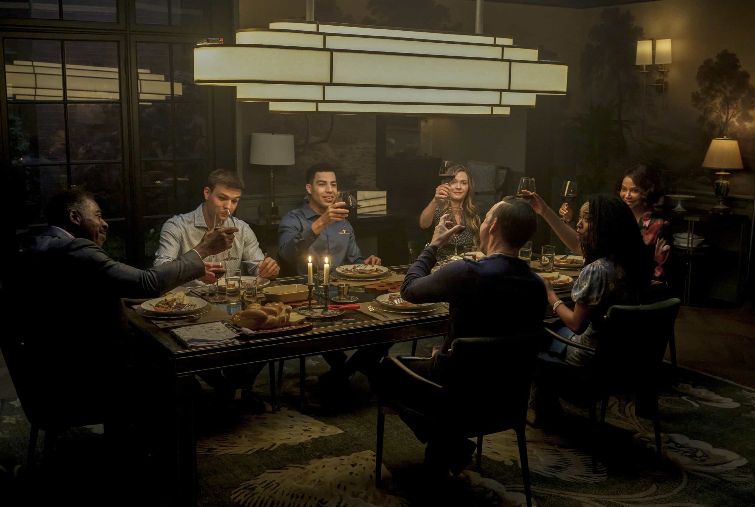 Boston Blue Season 1 Episode 4 “Rites of Passage”– As the Silver family reflects on a personal loss, Lena and Danny investigates the murder of a beloved shop owner. Meanwhile, Sarah responds to a hostage crisis and Mae faces a difficult legal decision, on “BOSTON BLUE,” Friday, Nov. 7 (10:00-11:00 PM, ET/PT) on the CBS Television Network, and streaming on Paramount+ (live and on-demand for Paramount+ subscribers, or on-demand for Paramount+ Essential subscribers the day after the episode airs)*.    Pictured (L-R): Ernie Hudson as Reverend Peters, Mika Amonsen as Sean Reagan, Marcus Scribner as Jonah Silver, Maggie Lawson as Sarah Silver, Donnie Wahlberg as Danny Reagan, Sonequa Martin-Green as Lena Silver, and Gloria Reuben as Mae Silver  Photo: Christos Kalohoridis/CBS ©2025 CBS Broadcasting, Inc. All Rights Reserved.