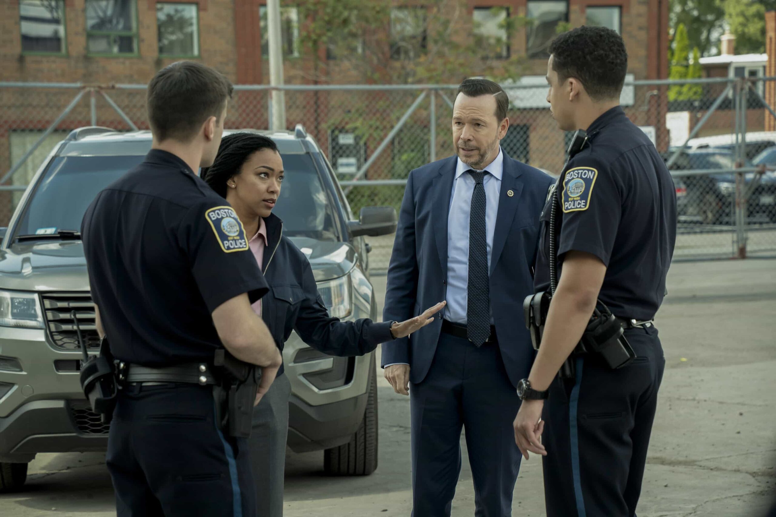 Boston Blue Season 1 Episode 4 “Rites of Passage”– As the Silver family reflects on a personal loss, Lena and Danny investigates the murder of a beloved shop owner. Meanwhile, Sarah responds to a hostage crisis and Mae faces a difficult legal decision, on “BOSTON BLUE,” Friday, Nov. 7 (10:00-11:00 PM, ET/PT) on the CBS Television Network, and streaming on Paramount+ (live and on-demand for Paramount+ subscribers, or on-demand for Paramount+ Essential subscribers the day after the episode airs)*.   Pictured (L-R): Mika Amonsen as Sean Reagan, Sonequa Martin-Green as Lena Silver, Donnie Wahlberg as Danny Reagan, Marcus Scribner as Jonah Silver    Photo: Brendan Adam-Zwelling/CBS ©2025 CBS Broadcasting, Inc. All Rights Reserved.