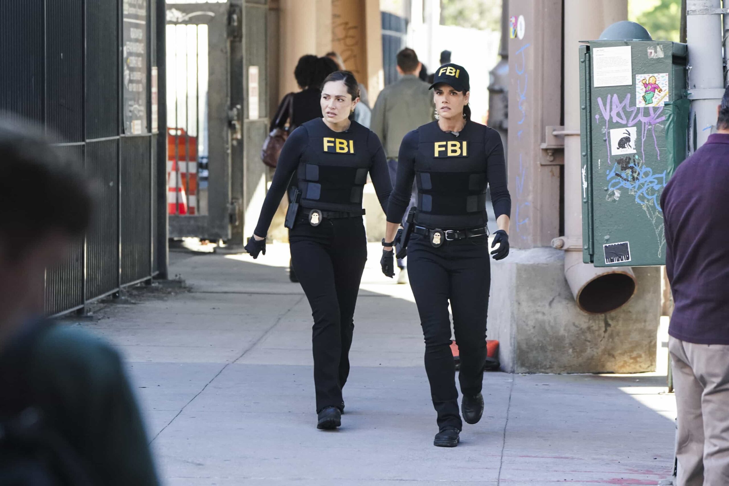FBI Season 8 Episode 5 “Falsetto” – Maggie partners with Eva to hunt a killer after a shocking daytime stabbing in an NYC park. After a subsequent murder, they realize the assassin has a hit list, begging the question: “Who\'s on it and who\'s next?,” on FBI, Monday, Nov. 10 (9:00-10:00 PM ET/PT) on the CBS Television Network, and streaming on Paramount+ (live and on-demand for Paramount+ Premium plan subscribers, or on-demand for Paramount+ Essential subscribers the day after the episode airs). Pictured (L-R): Juliana Aidén Martinez as Eva Ramos and  Missy Peregrym as Special Agent Maggie Bell. Photo: Bennett Raglin/CBS ©2025 CBS Broadcasting, Inc. All Rights Reserved.
