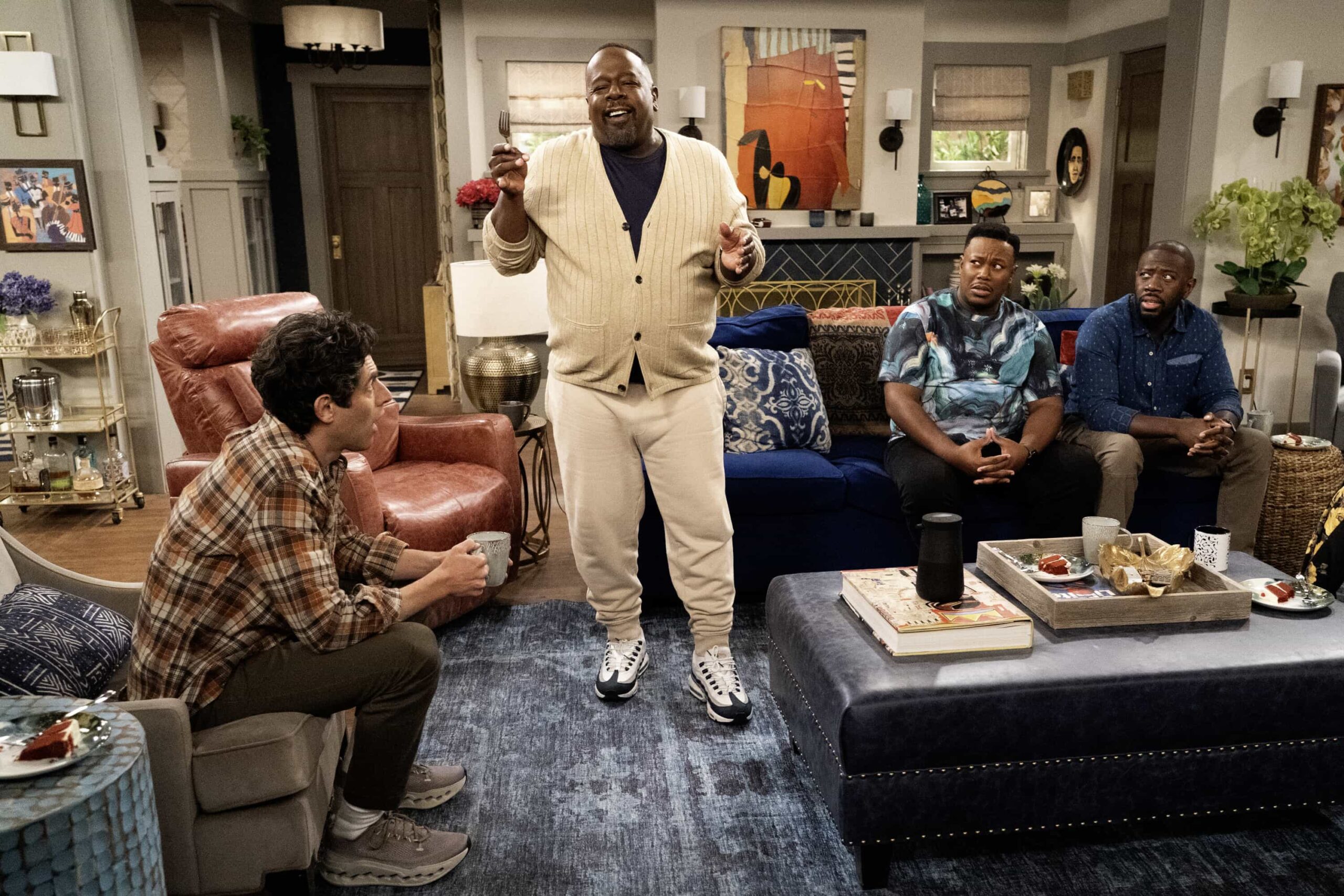 “Welcome to New Horizons” – Dave’s silent auction wins lead to a classical concert outing with Gemma and the Butlers that quickly goes off the rails. Meanwhile, Malcolm’s ghostwriting gig takes a surprising turn when Tina encourages him to dive into reality TV for inspiration – sparking an unexpected obsession, on THE NEIGHBORHOOD, Monday, Nov. 10 (8:00-8:30 PM, ET/PT) on the on the CBS Television Network, and streaming on Paramount+ (live and on-demand for Paramount+ subscribers, or on-demand for Paramount+ Essential subscribers the day after the episode airs)*. Pictured: Max Greenfield as Dave, Cedric The Entertainer as Calvin, Marcel Spears as Marty and Sheaun McKinney as Malcolm. Photo: Monty Brinton/CBS ©2025 CBS Broadcasting, Inc. All Rights Reserved.